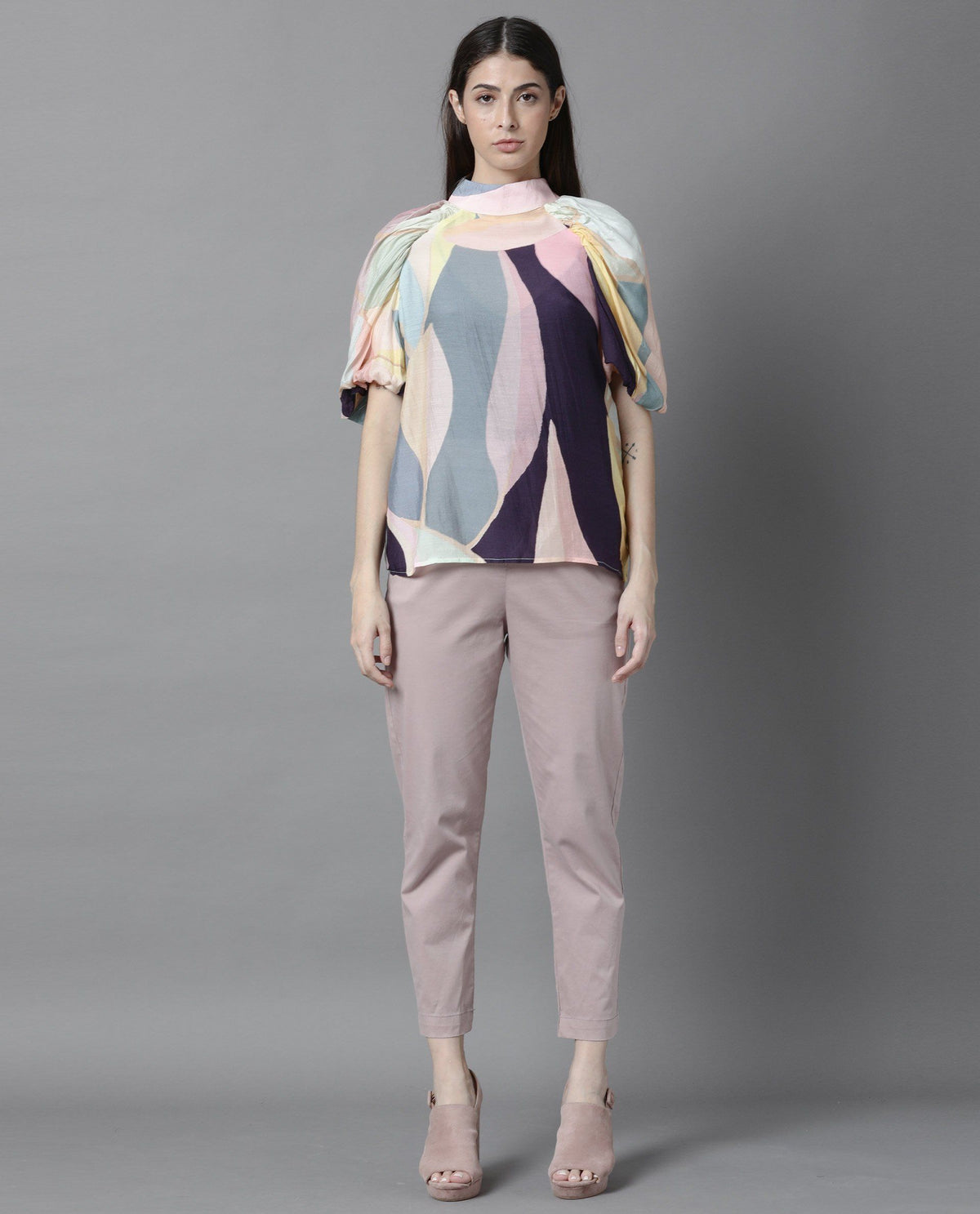 Rareism Women Malcom Peach Top Short Sleeves Printed