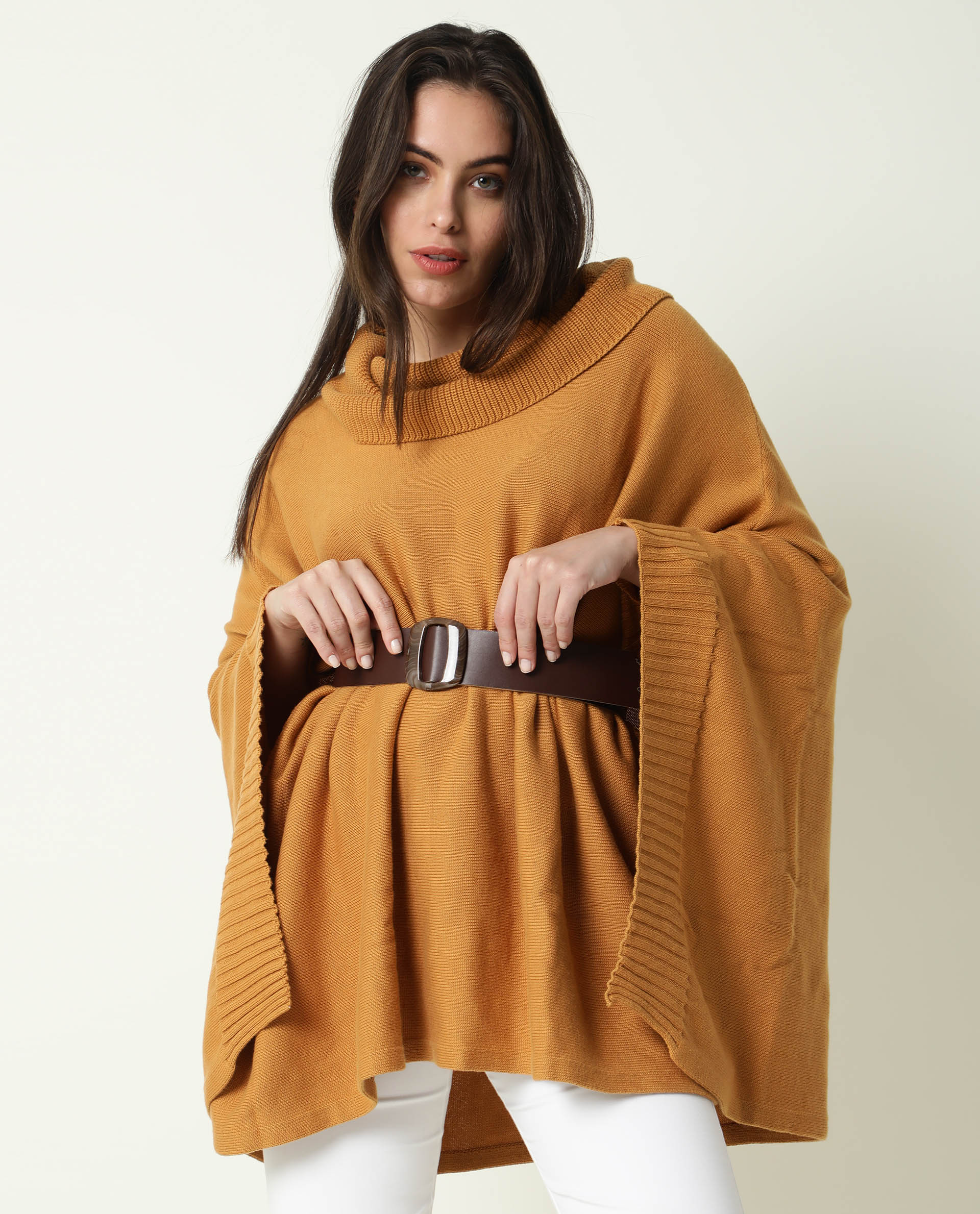 Rareism Womens Kafty Brown Over Layer Tube Neck Half Sleeve Oversize Fit