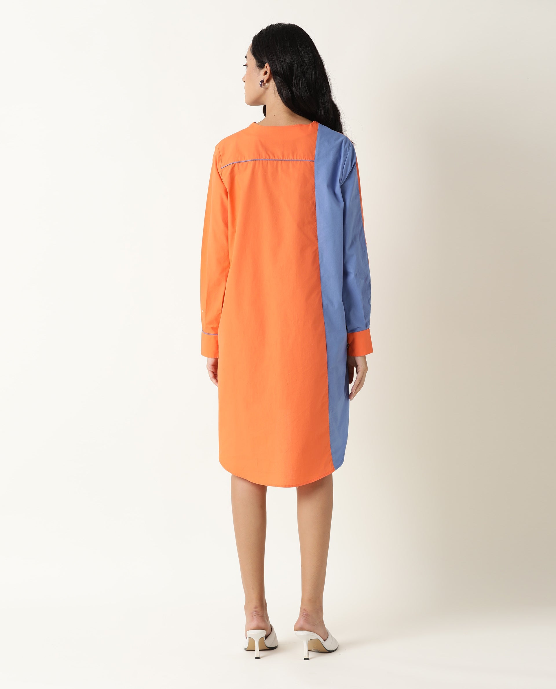 Rareism Women Tally Orange Lapel Collar Full Sleeves Front Full Button Closure Placket And Pockets Mini Dress