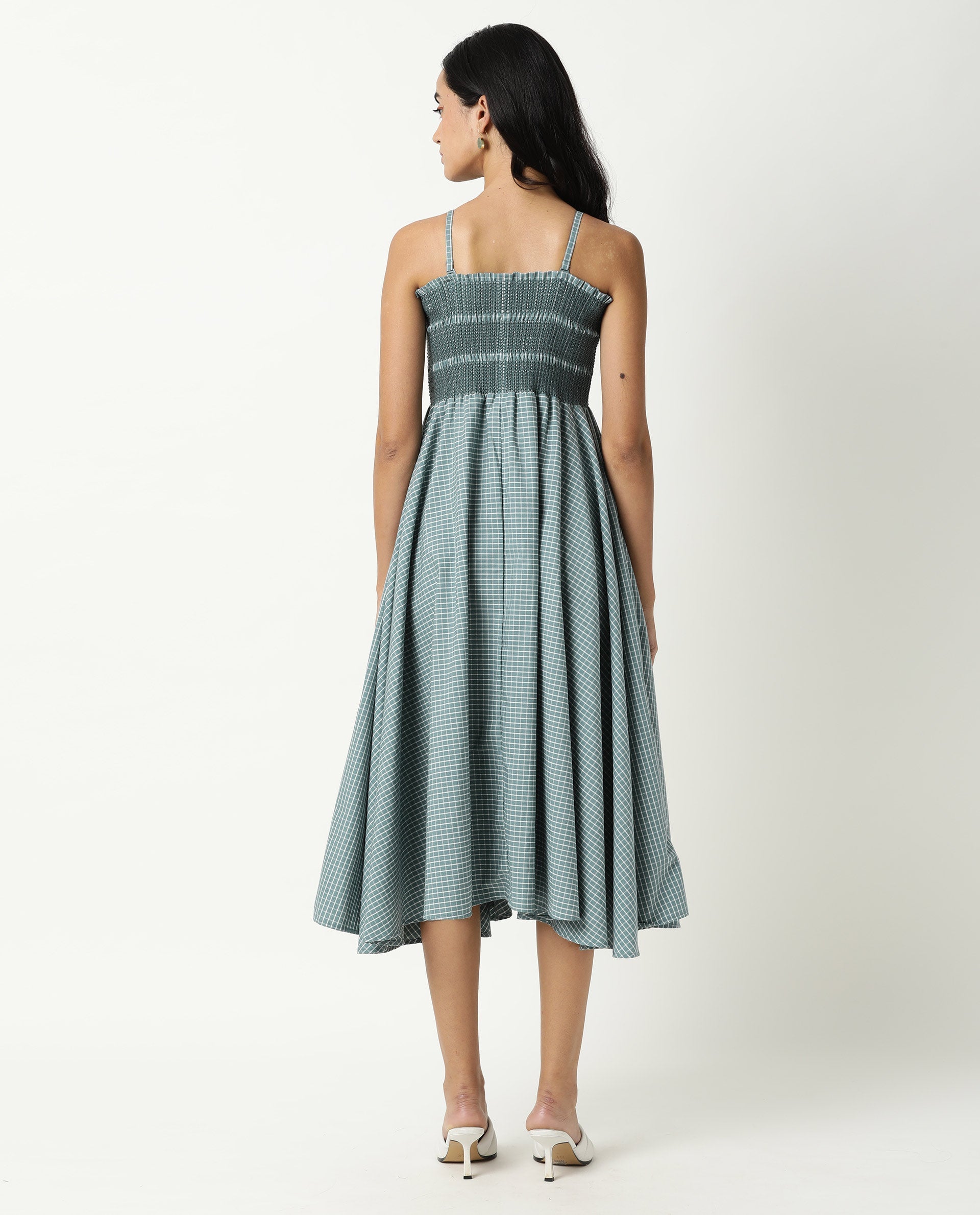 Rareism Womens Ald Green Dress Cotton Linen Fabric Regular Fit Sleeveless Square Neck