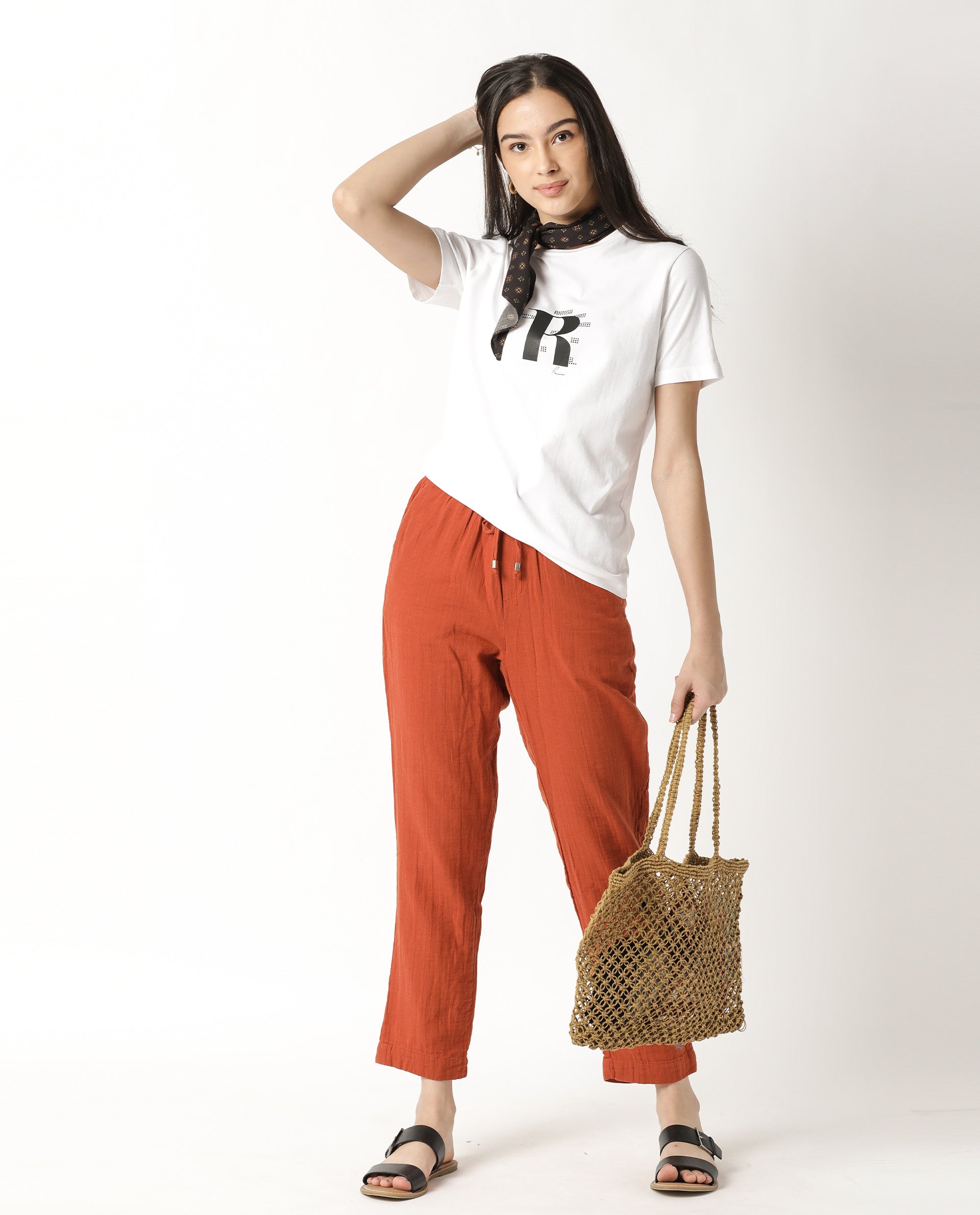 Rareism Women Moes White Cotton Fabric Regular Fit Half Sleeves Graphic Print Round Neck T-Shirt