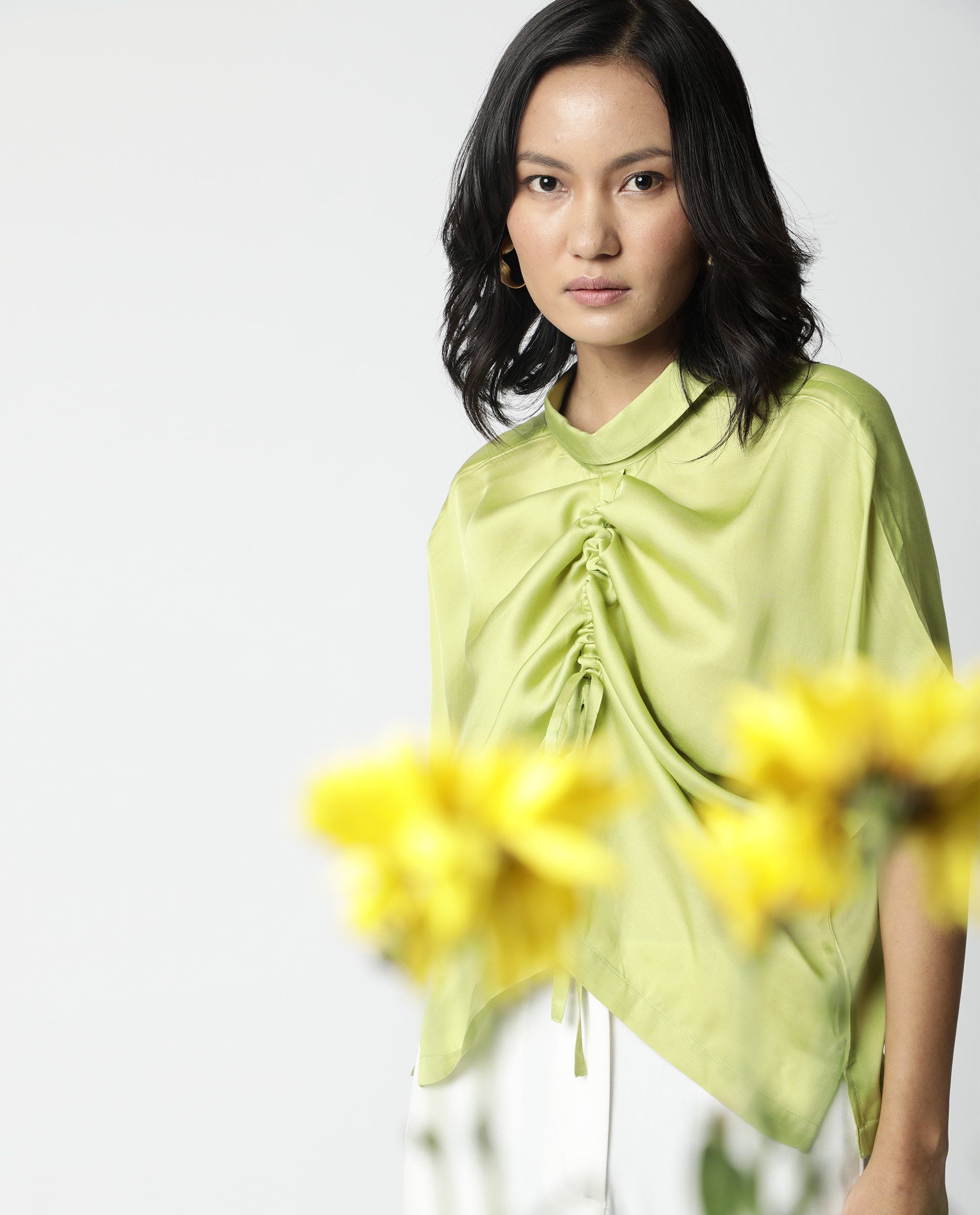 Rareism Women Trop Green Top Short Sleeves Solid