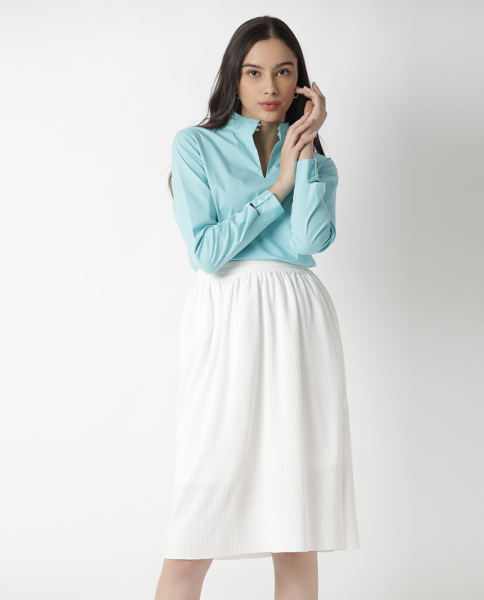 Rareism Women Float Blue Top Full Sleeves Solid