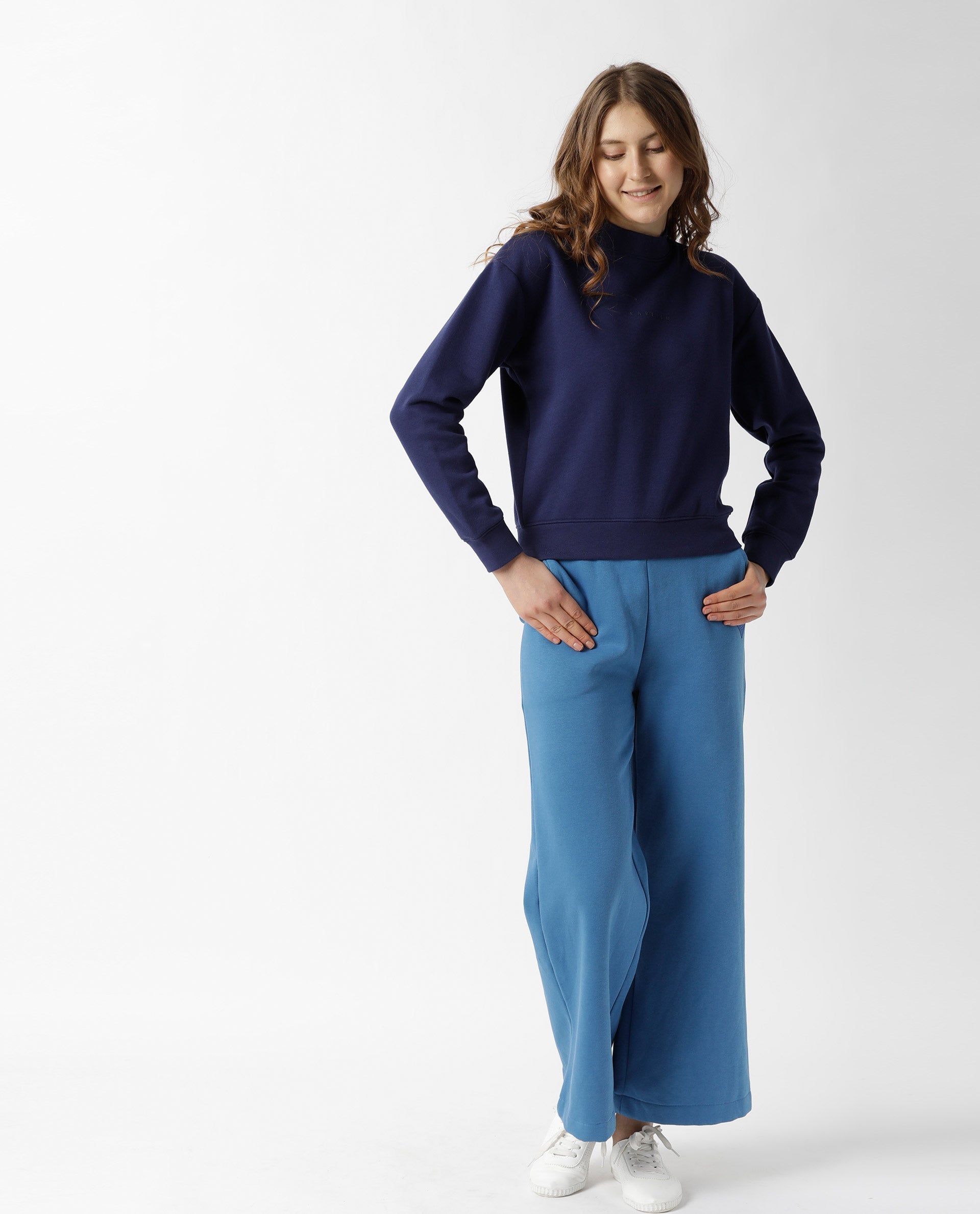 Rareism Womens Fury Blue Sweatshirt Relaxed Fit Full Sleeves