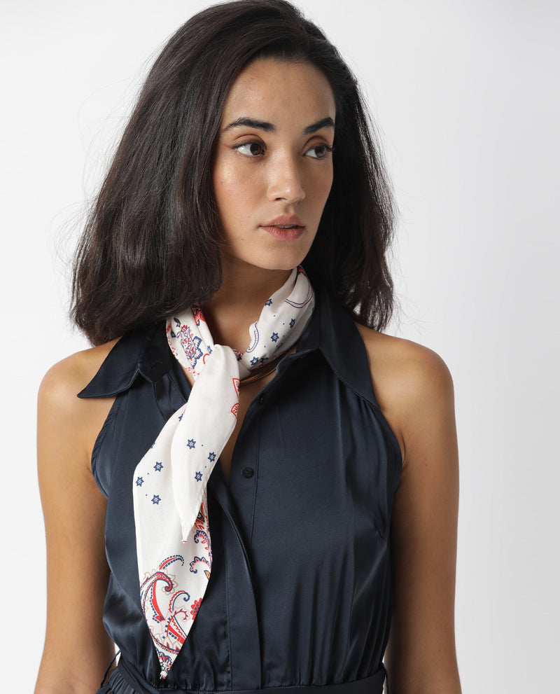 Rareism Women Sarah White Scarf Cotton Silk Fabric