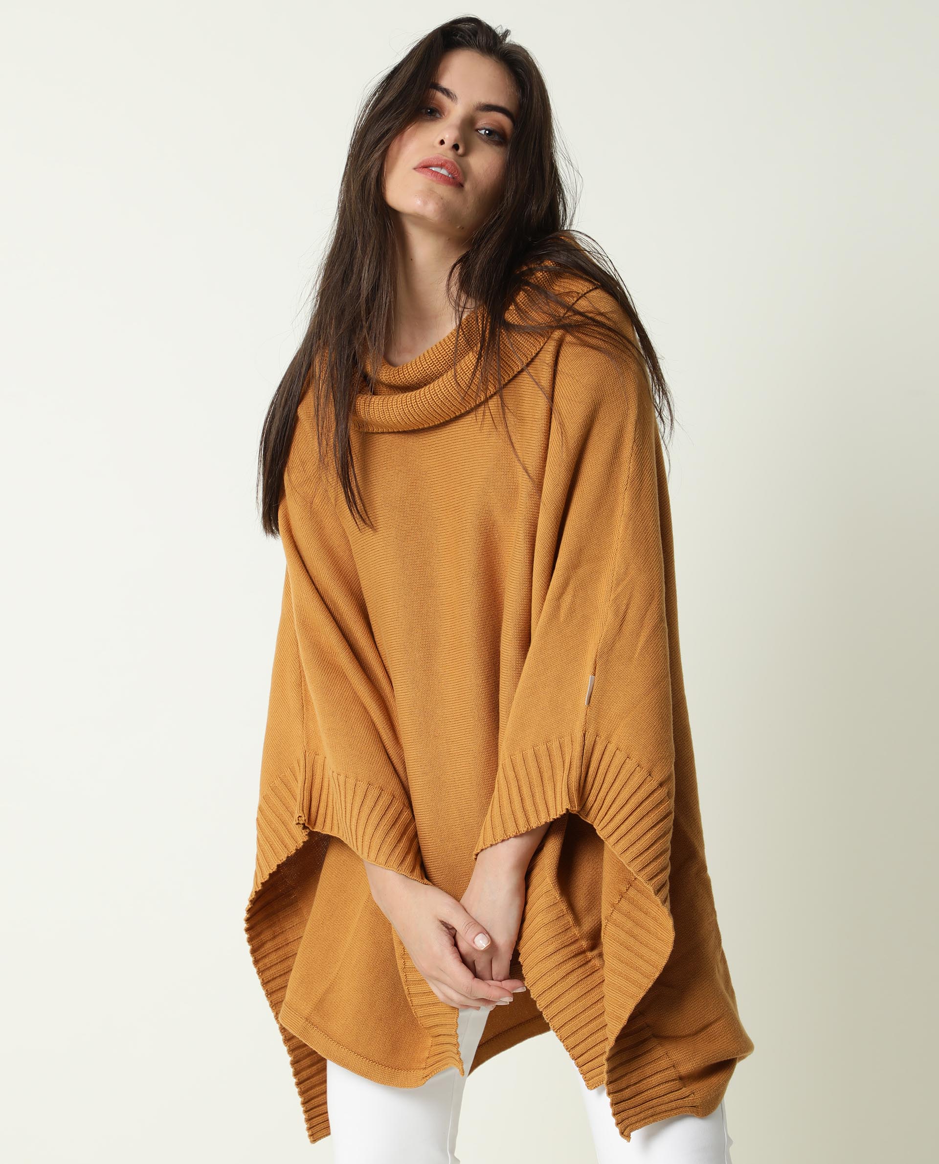 Rareism Womens Kafty Brown Over Layer Tube Neck Half Sleeve Oversize Fit