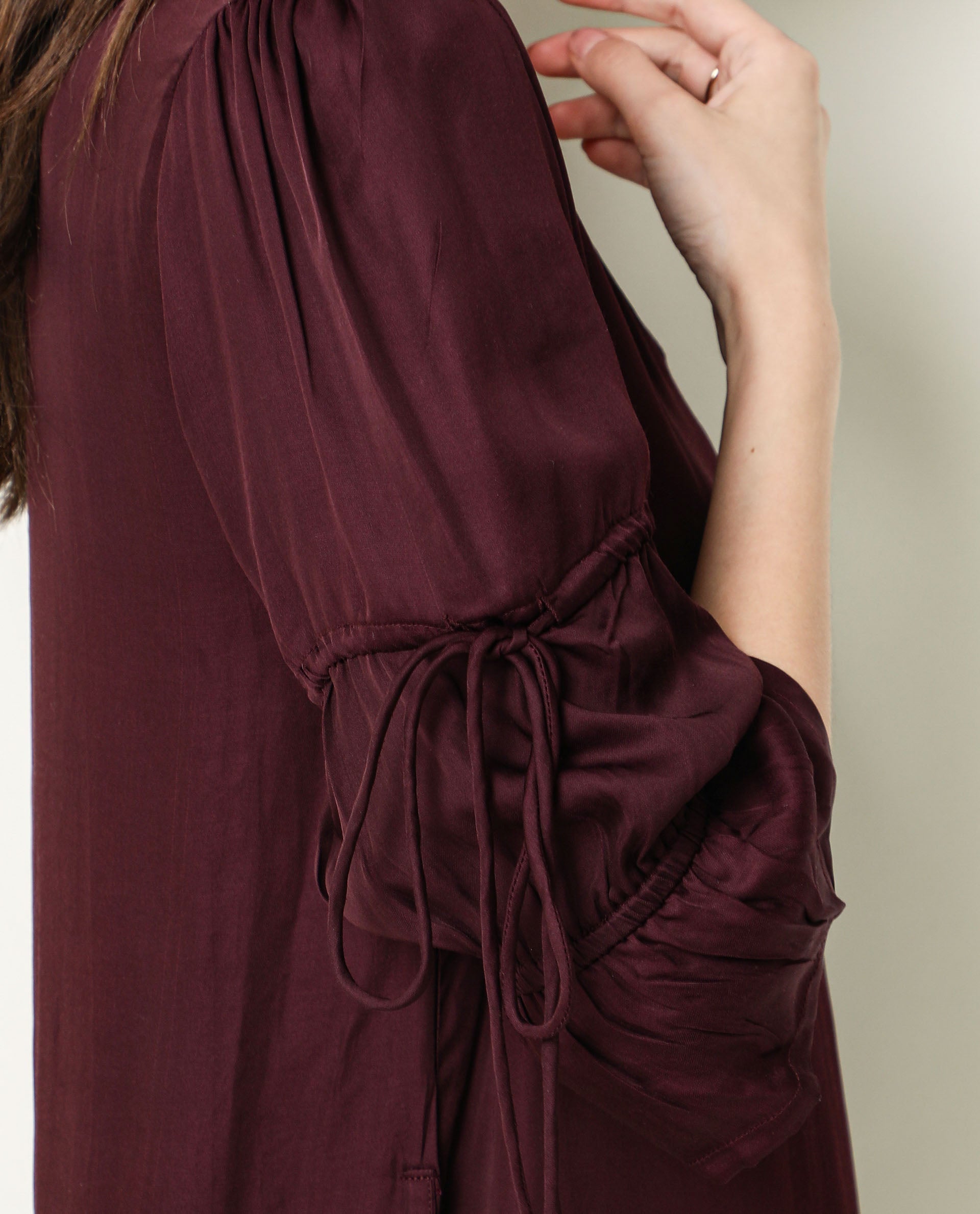 Rareism Women Jamm Maroon V Neck 3/4 Sleeves With Tie Up Mini Dress