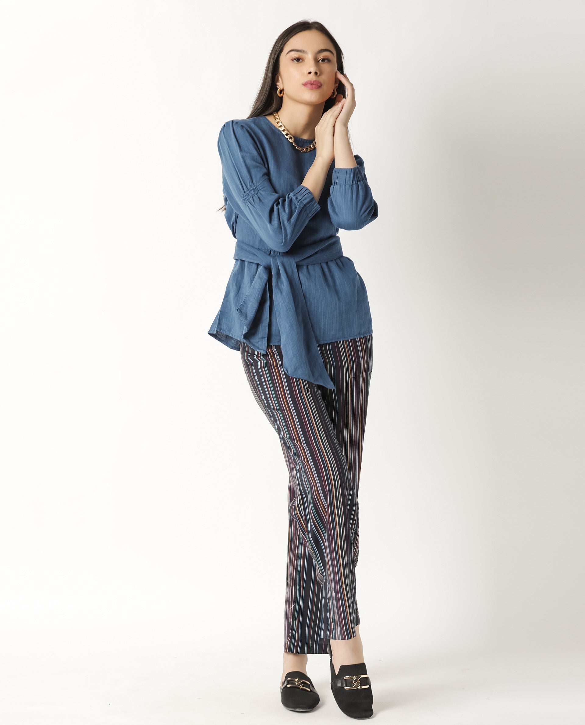 Rareism Womens Mocky Petrol Top Full Sleeve Elasticated Cuff Crew Neck