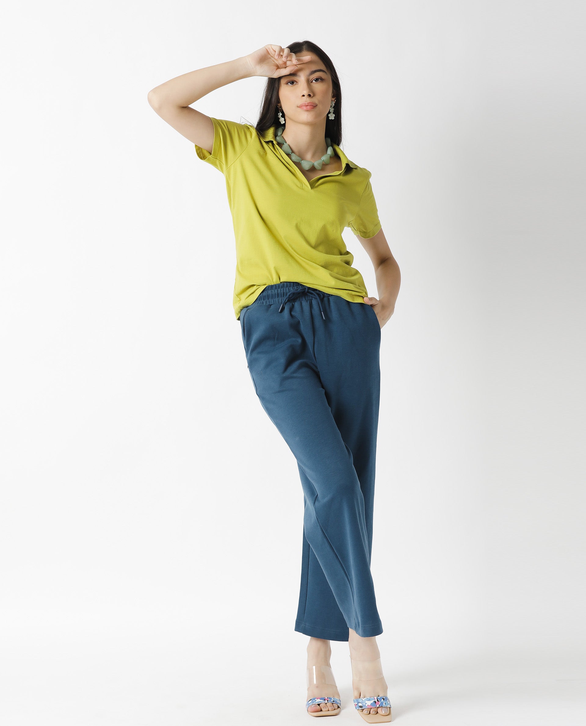 Rareism Womens Candid Green Polo Cotton Fabric Regular Fit Half Sleeve Collared Neck