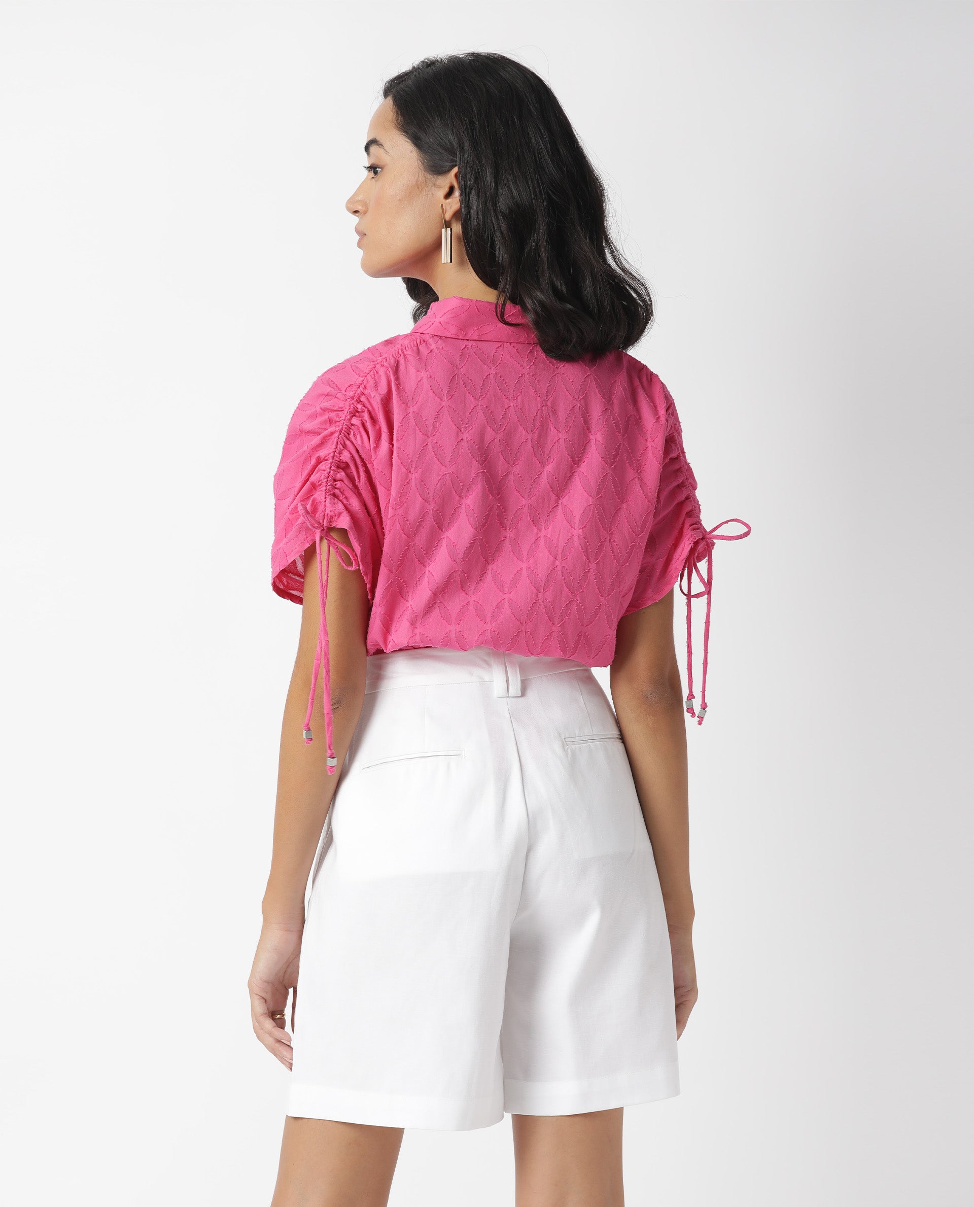 Rareism Women Lamar White Cotton Fabric Relaxed Fit Solid High Rise Shorts