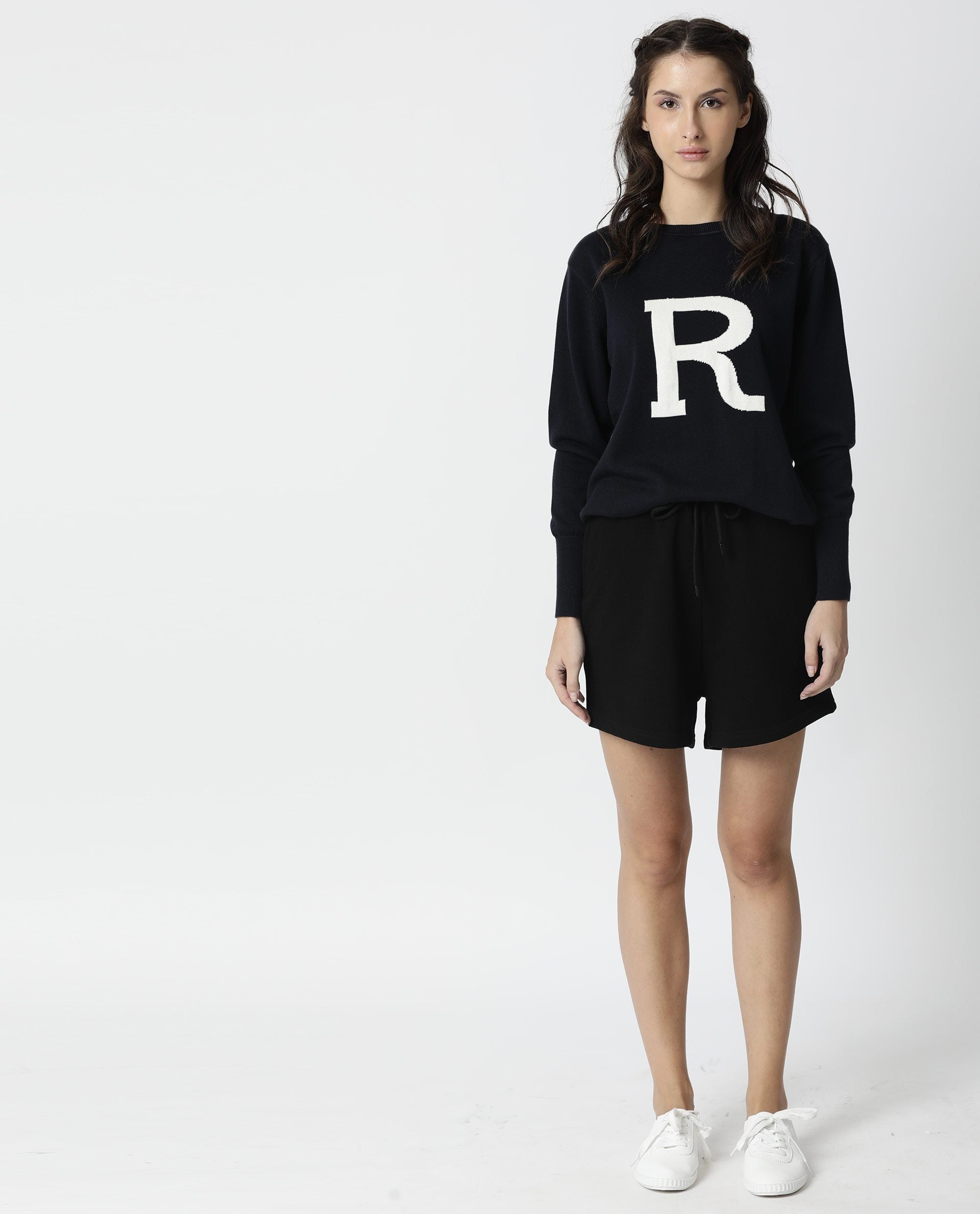 Rareism Women Plush Navy Sweater Full Sleeves