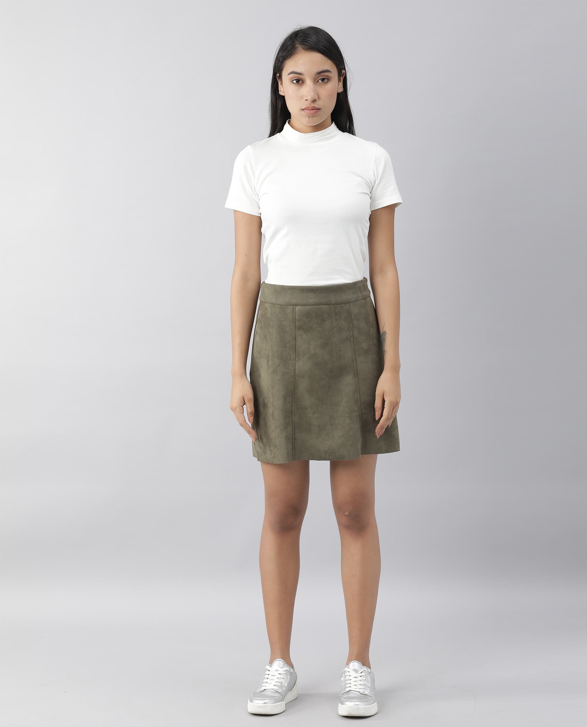 Rareism Women Quote Green Skirt Solid