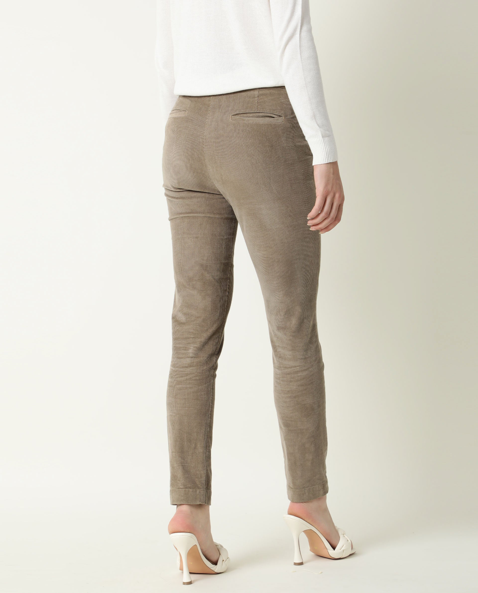 Rareism Women Cord Beige Trousers Solid
