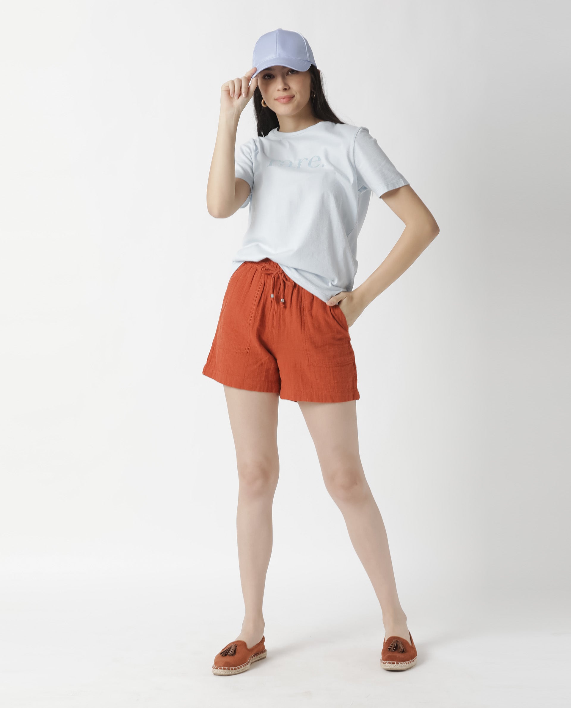 Rareism Womens Leno Rust Shorts Cotton Fabric Regular Fit Draw String Closure High Rise Waist Rise Above Knee/Mid Thigh Length