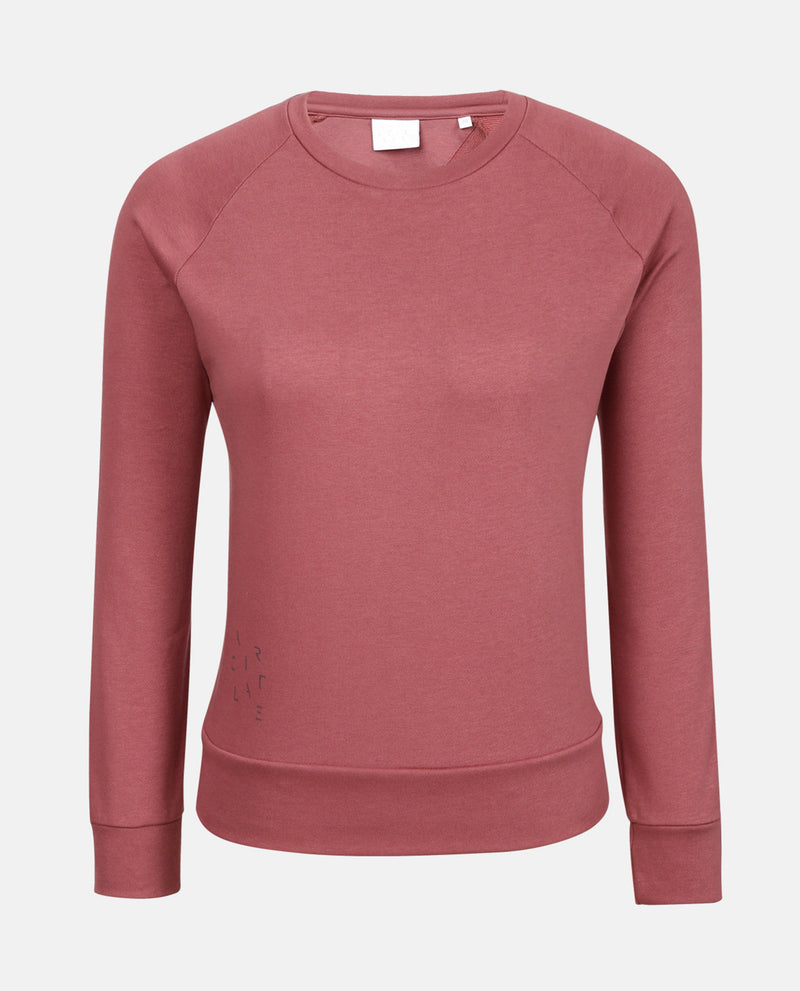 Rareism Women Cax Dark Pink Cotton Blend Fabric Relaxed Fit Full Sleeves Solid Round Neck Sweatshirt