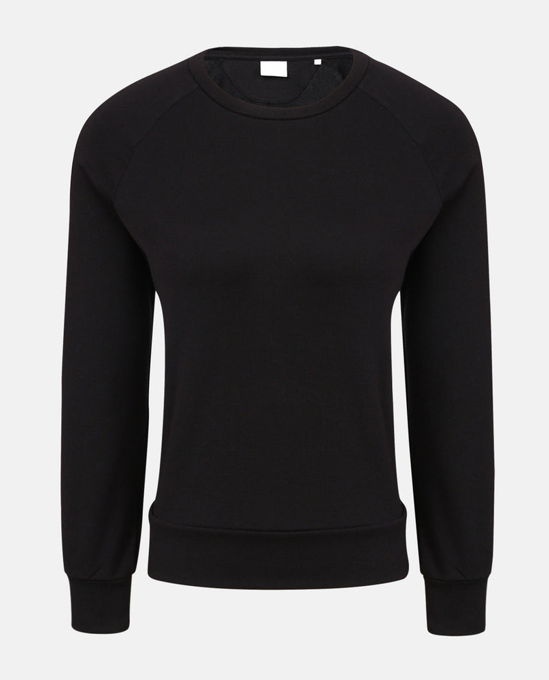 Rareism Women Cax Black Cotton Blend Fabric Relaxed Fit Full Sleeves Solid Round Neck Sweatshirt