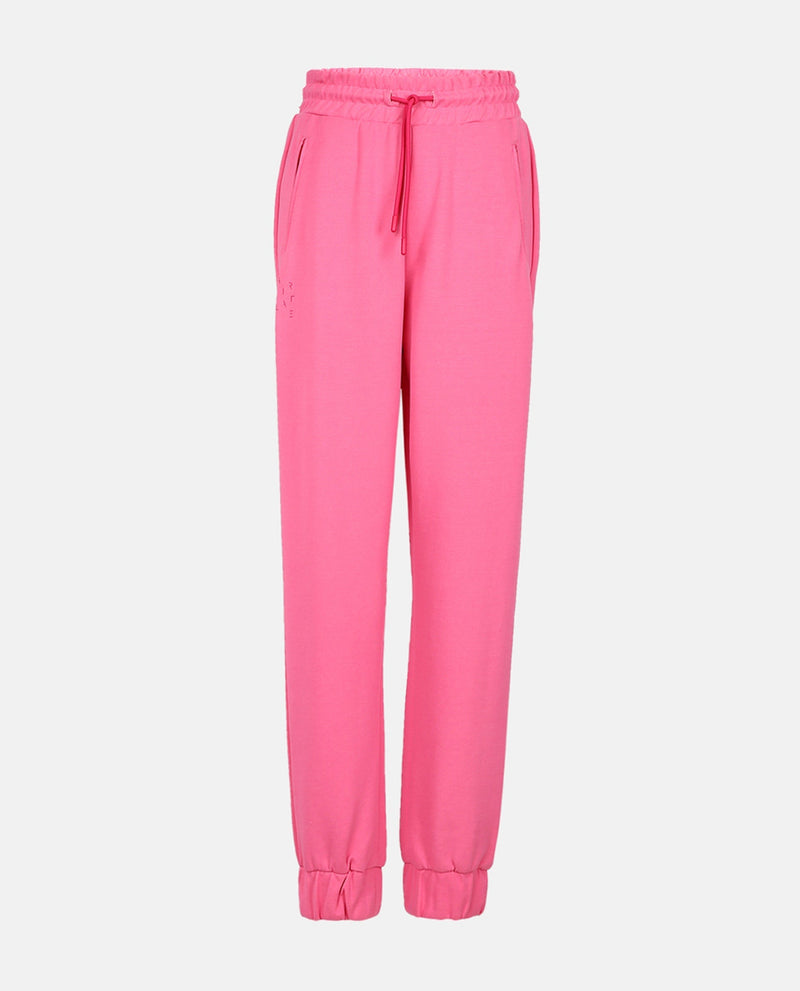 Rareism Women Creta Flouroscent Pink Cotton Blend Fabric Relaxed Fit Solid Mid Rise Ankle Length Track Pant