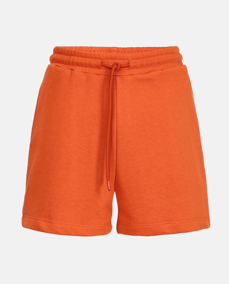 Rareism Women Ciri Orange Cotton Poly Fabric Relaxed Fit Solid Mid Rise Shorts