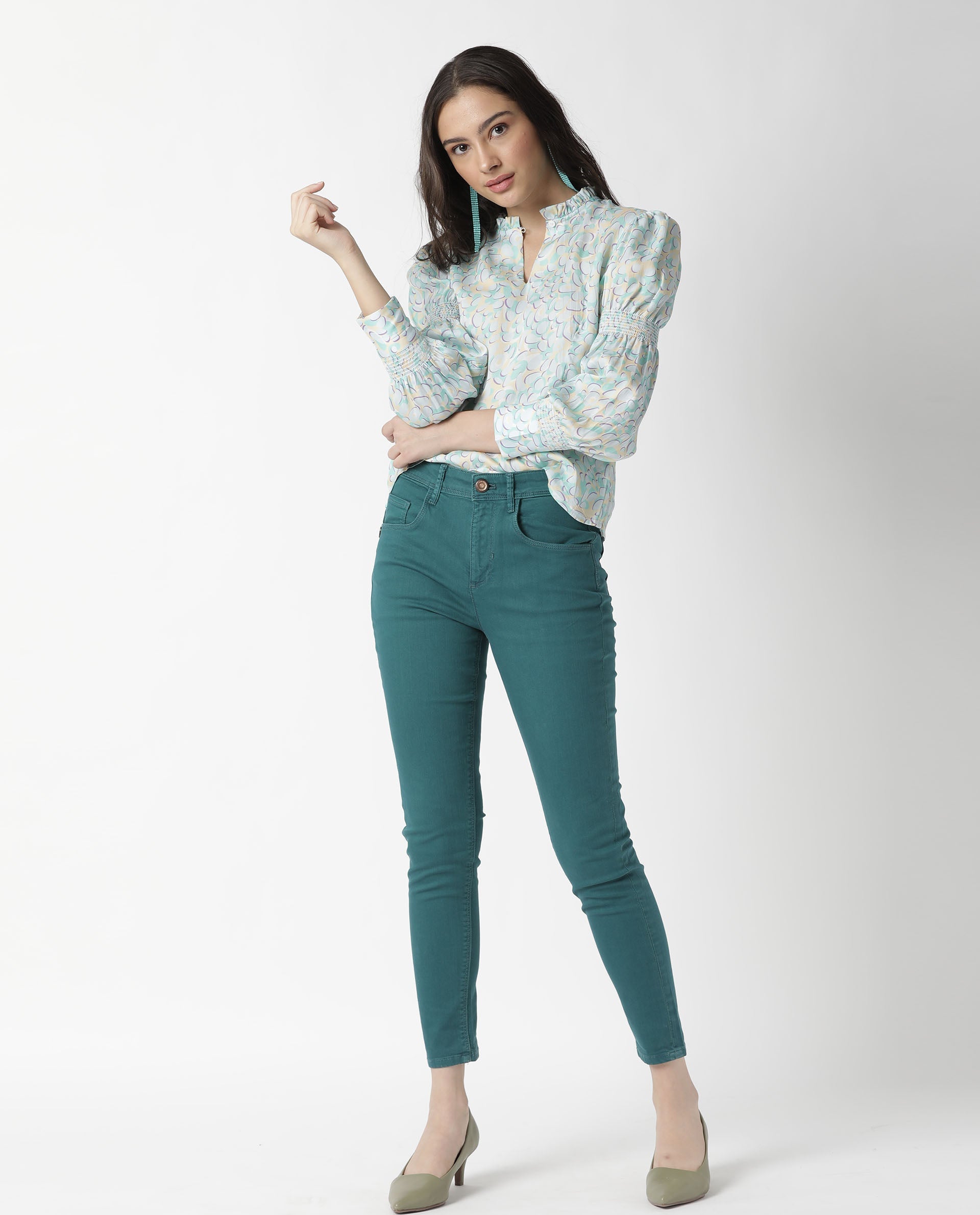 Rareism Womens Floor Purple Top Modal Satin Fabric Regular Fit Full Sleeve Ruffled Neck