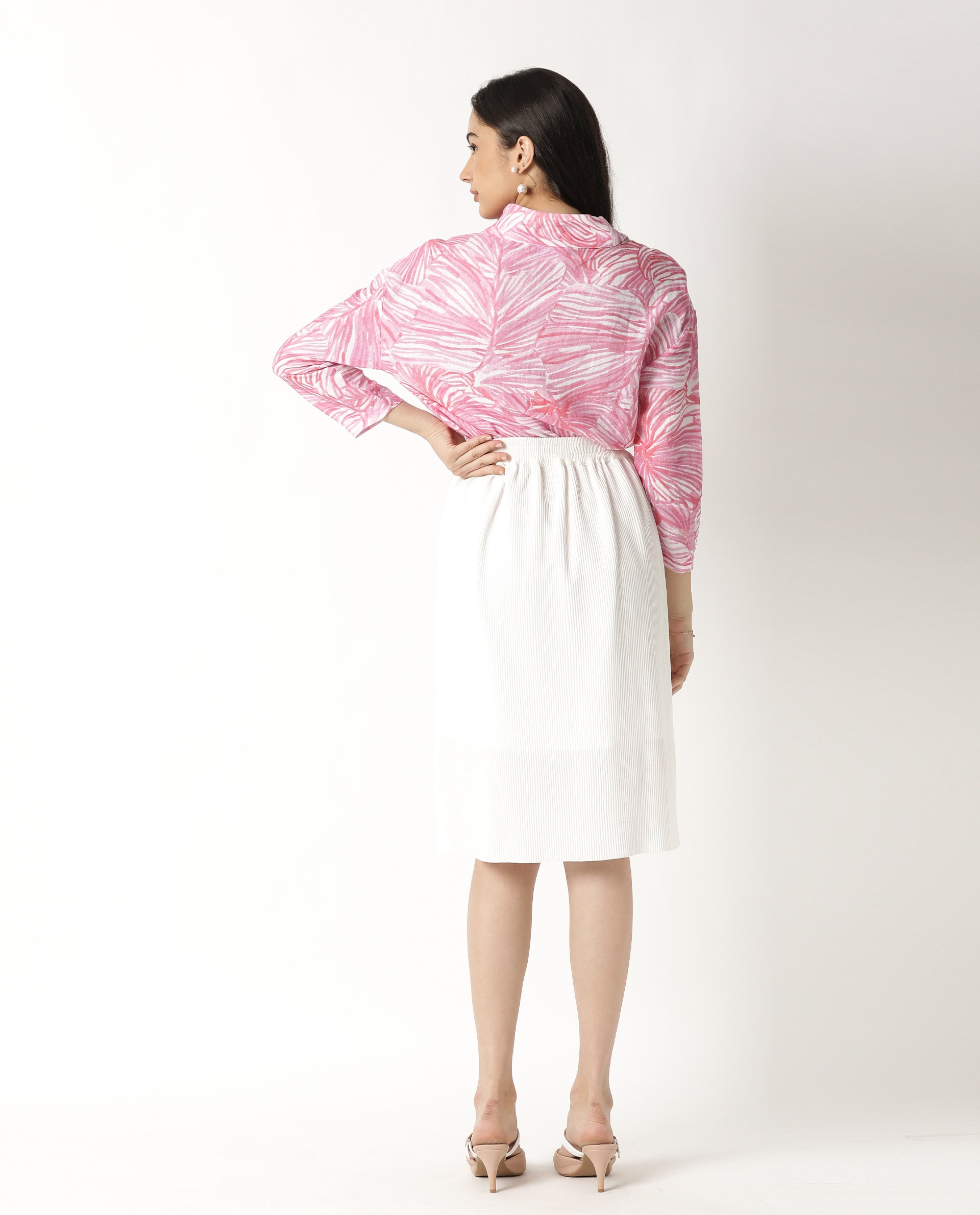 Rareism Womens Cloak White Top Cotton Linen Fabric Regular Fit Full Sleeve High Neck