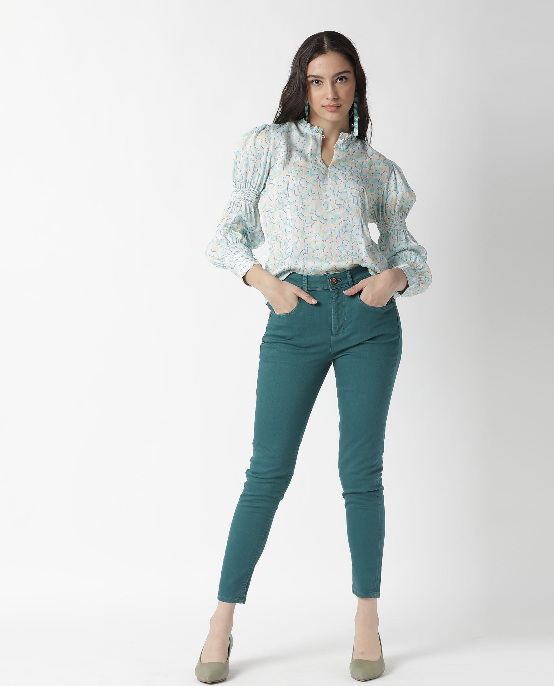 Rareism Womens Floor Purple Top Modal Satin Fabric Regular Fit Full Sleeve Ruffled Neck