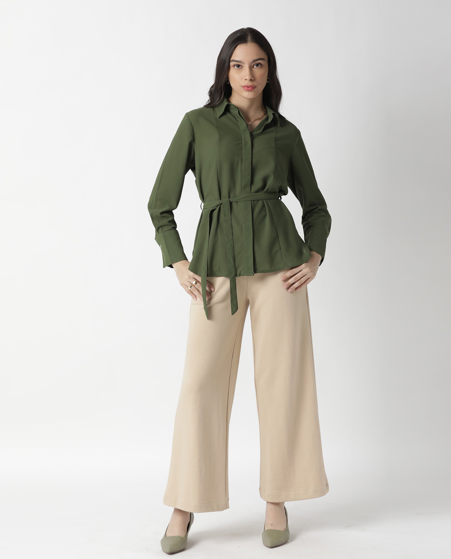 Rareism Women Mould Green Top Full Sleeves Solid