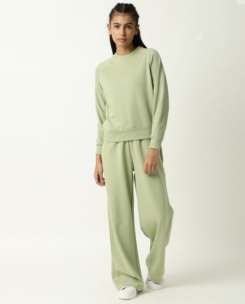 Rareism Women Capsule Light Green Cotton Blend Fabric Relaxed Fit Solid Mid Rise Ankle Length Track Pant