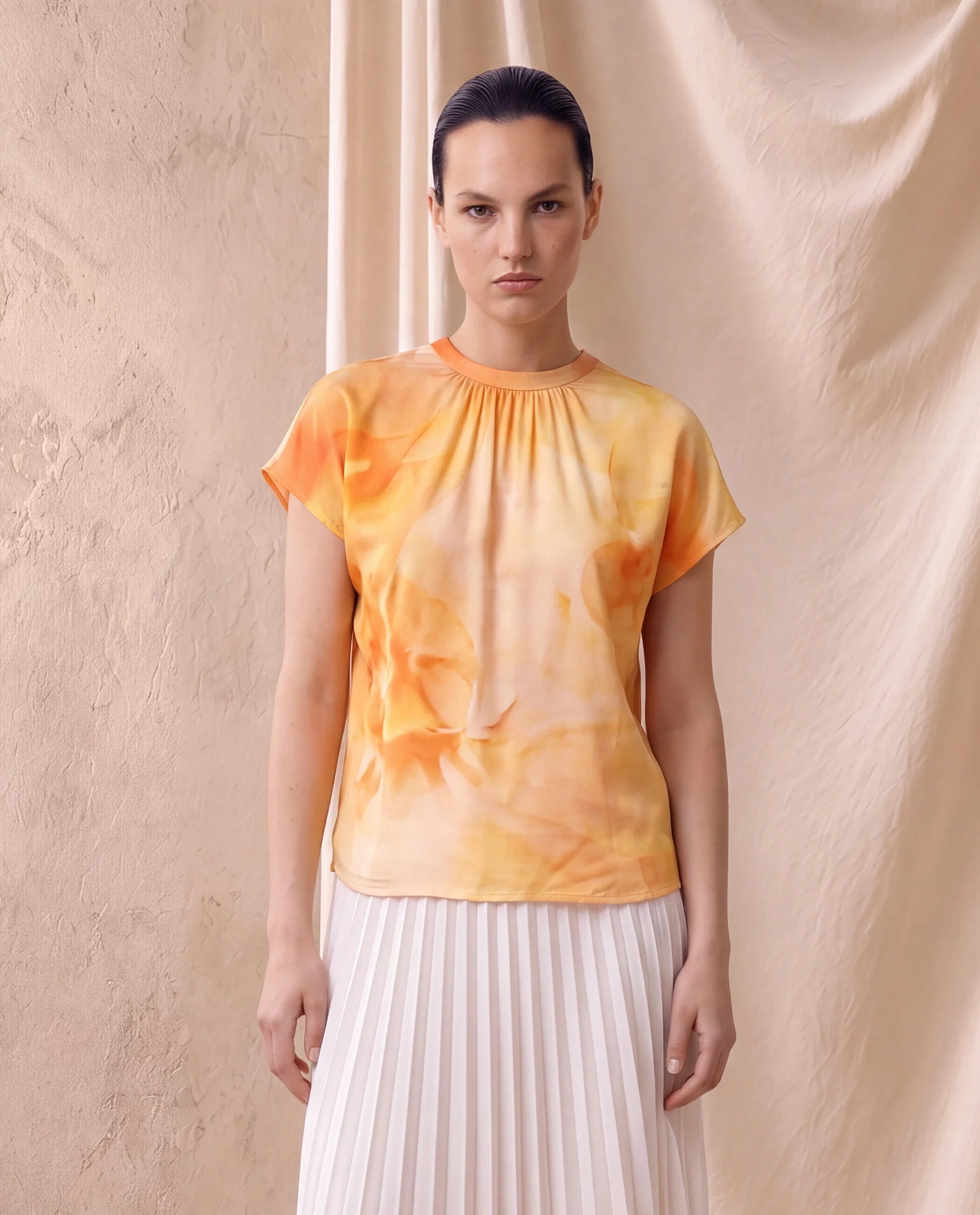 Rareism Women's Macxi Yellow Cotton Satin Half Sleeve Band Collar Regular Floral Print Top