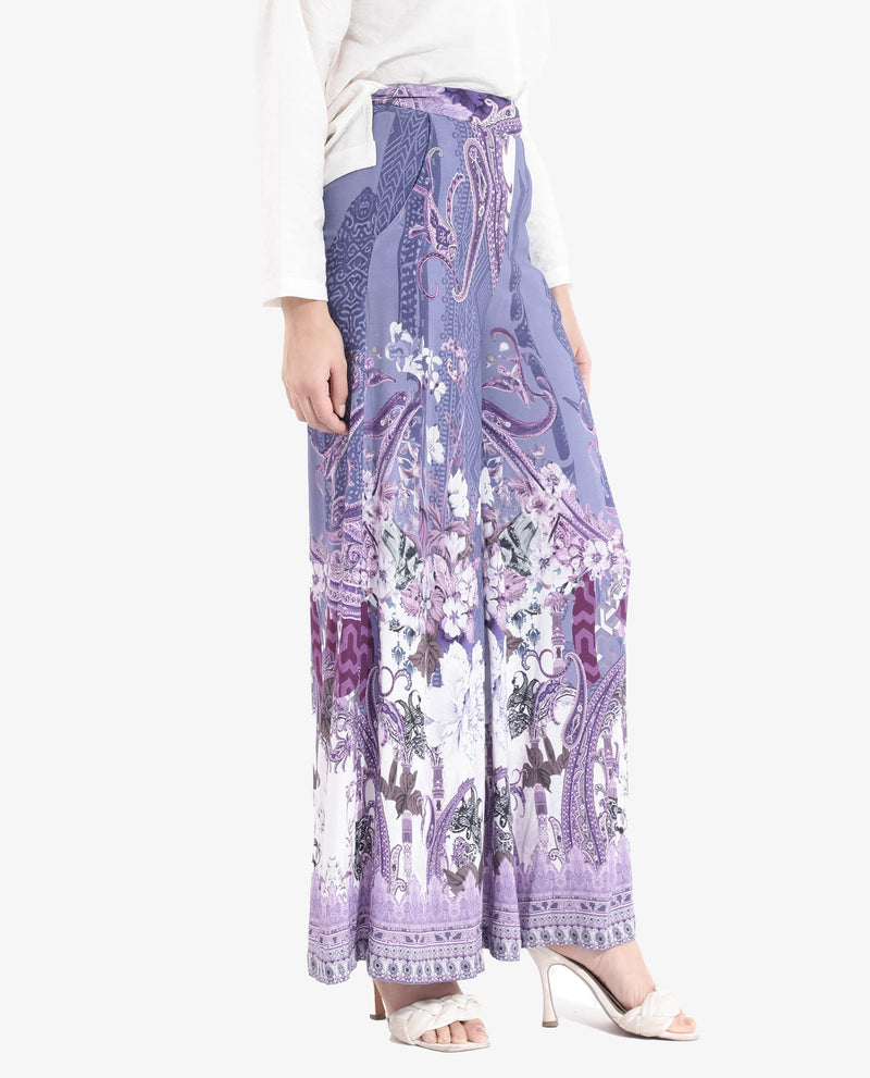 Rareism Women Makiato Dusky Purple Zipper Closure Flared Ankle Length Floral Print Trouser