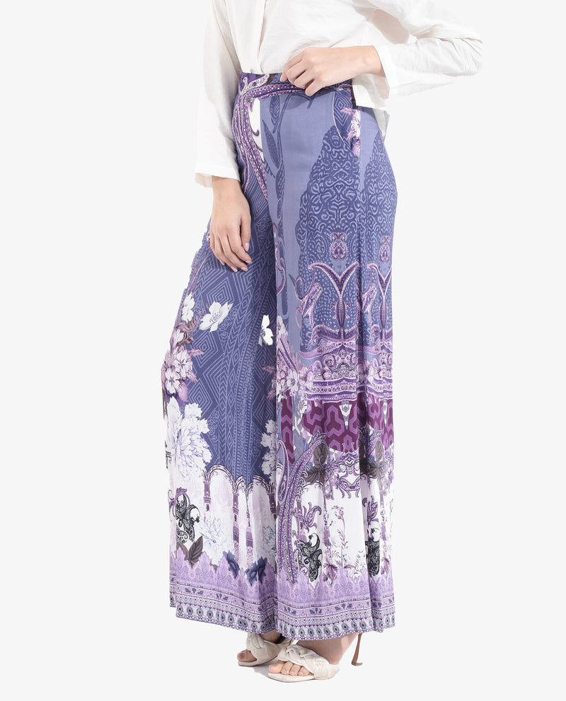 Rareism Women Makiato Dusky Purple Zipper Closure Flared Ankle Length Floral Print Trouser