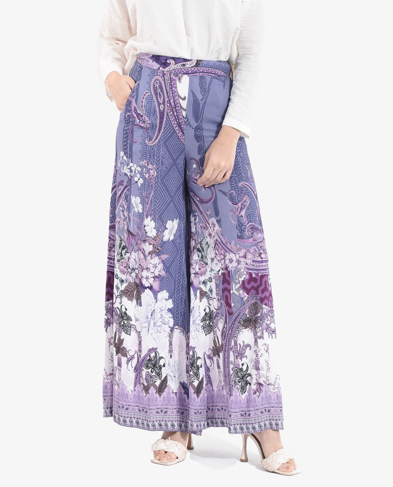 Rareism Women Makiato Dusky Purple Zipper Closure Flared Ankle Length Floral Print Trouser