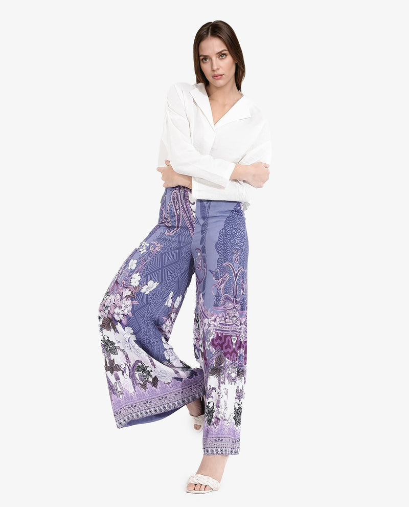 Rareism Women Makiato Dusky Purple Zipper Closure Flared Ankle Length Floral Print Trouser