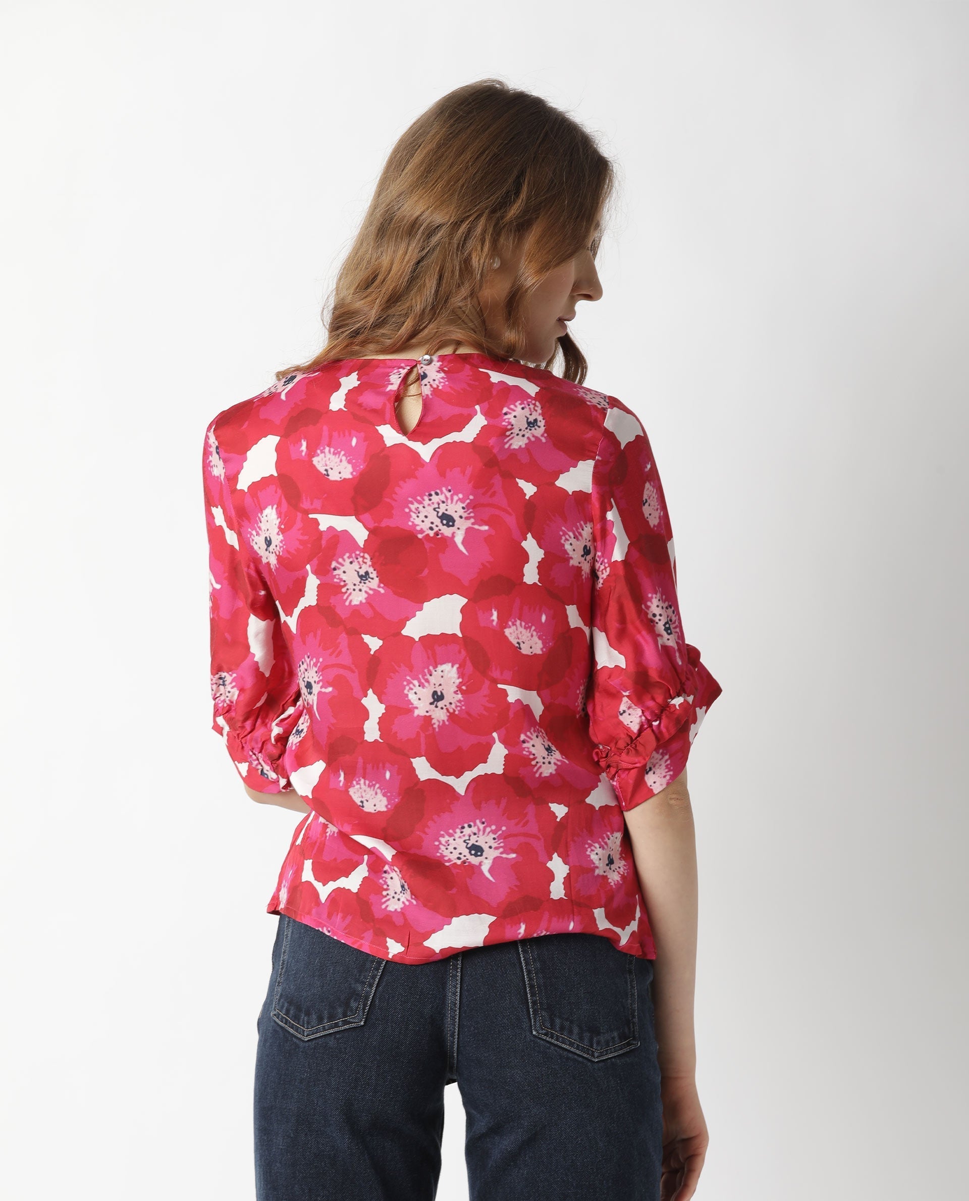 Rareism Womens Mall Red Top Modal Fabric Regular Fit Regular Sleeves Mandarin Neck