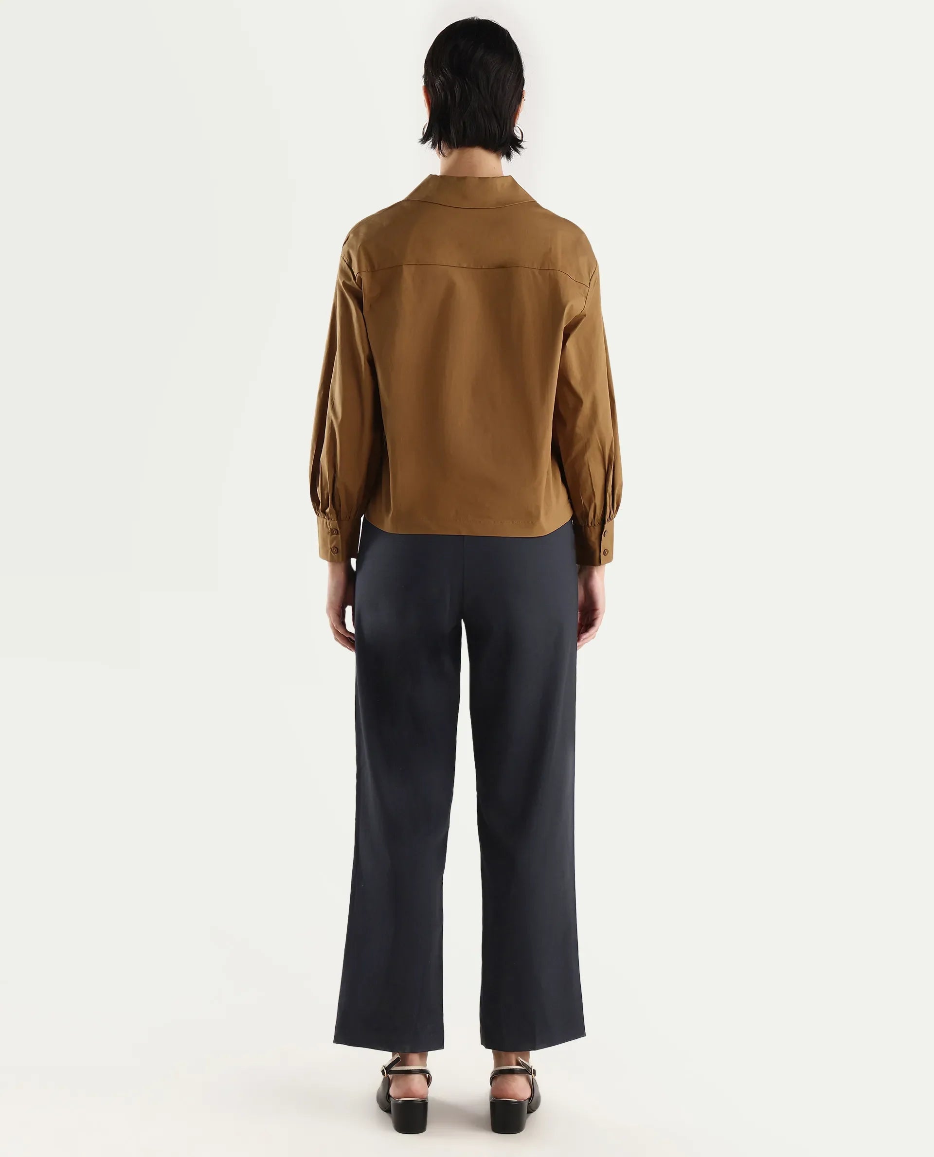 Rareism Women's Mals - Blue Polyester Blend Plain Ankle Length Tapered Trouser