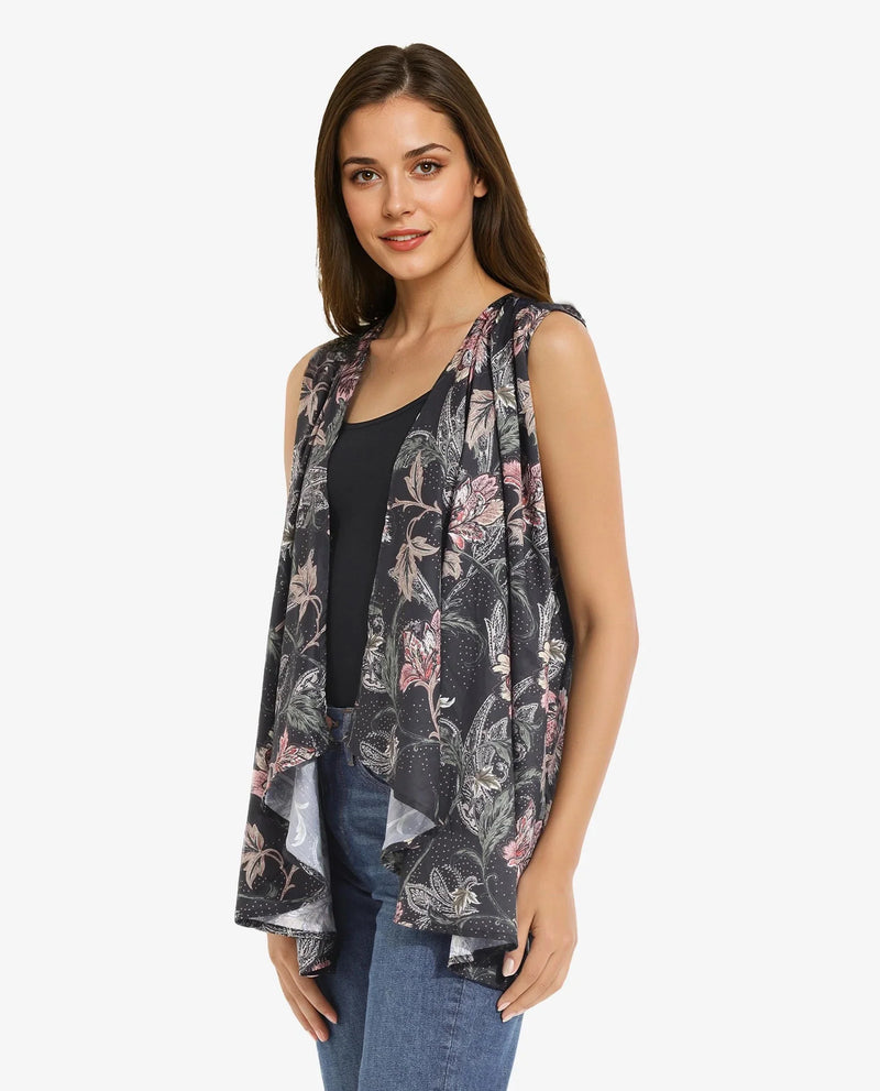 Rareism Women Manam Multi Sleeveless Relaxed Fit Tropical Print Shrug