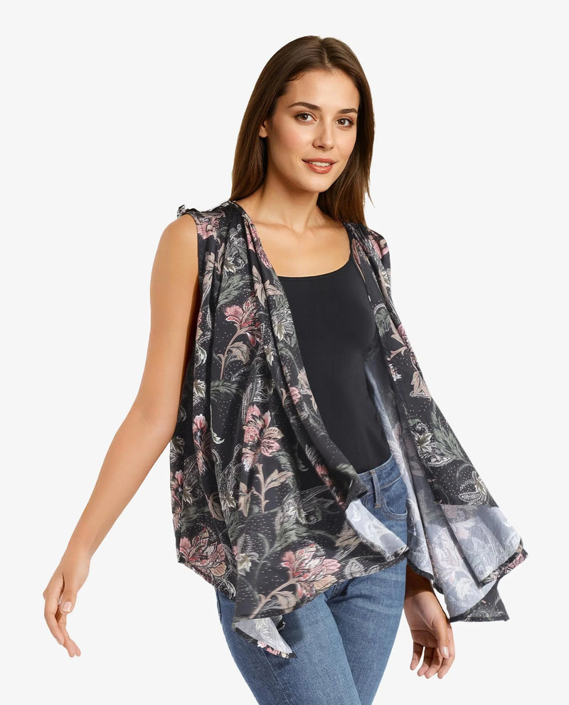 Rareism Women Manam Multi Sleeveless Relaxed Fit Tropical Print Shrug