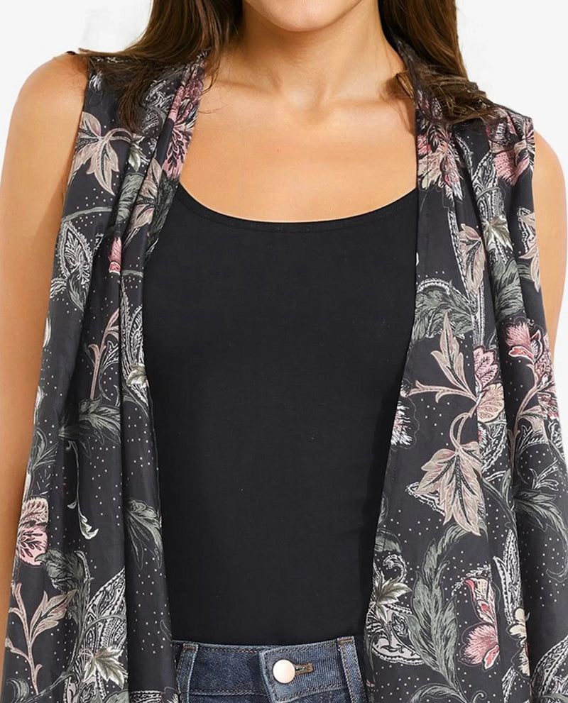 Rareism Women Manam Multi Sleeveless Relaxed Fit Tropical Print Shrug