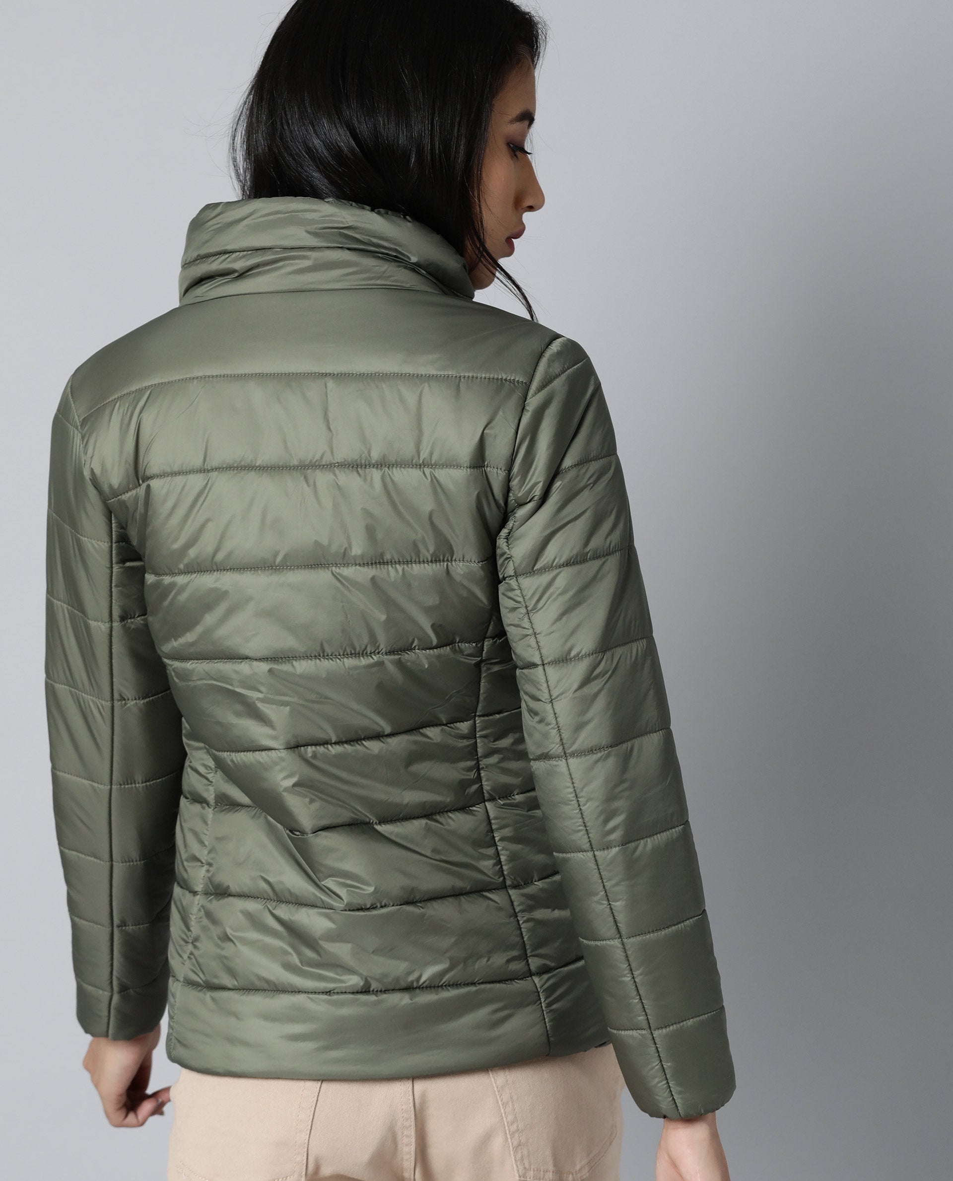 Rareism Women Mung Olive Jacket Full Sleeves Solid