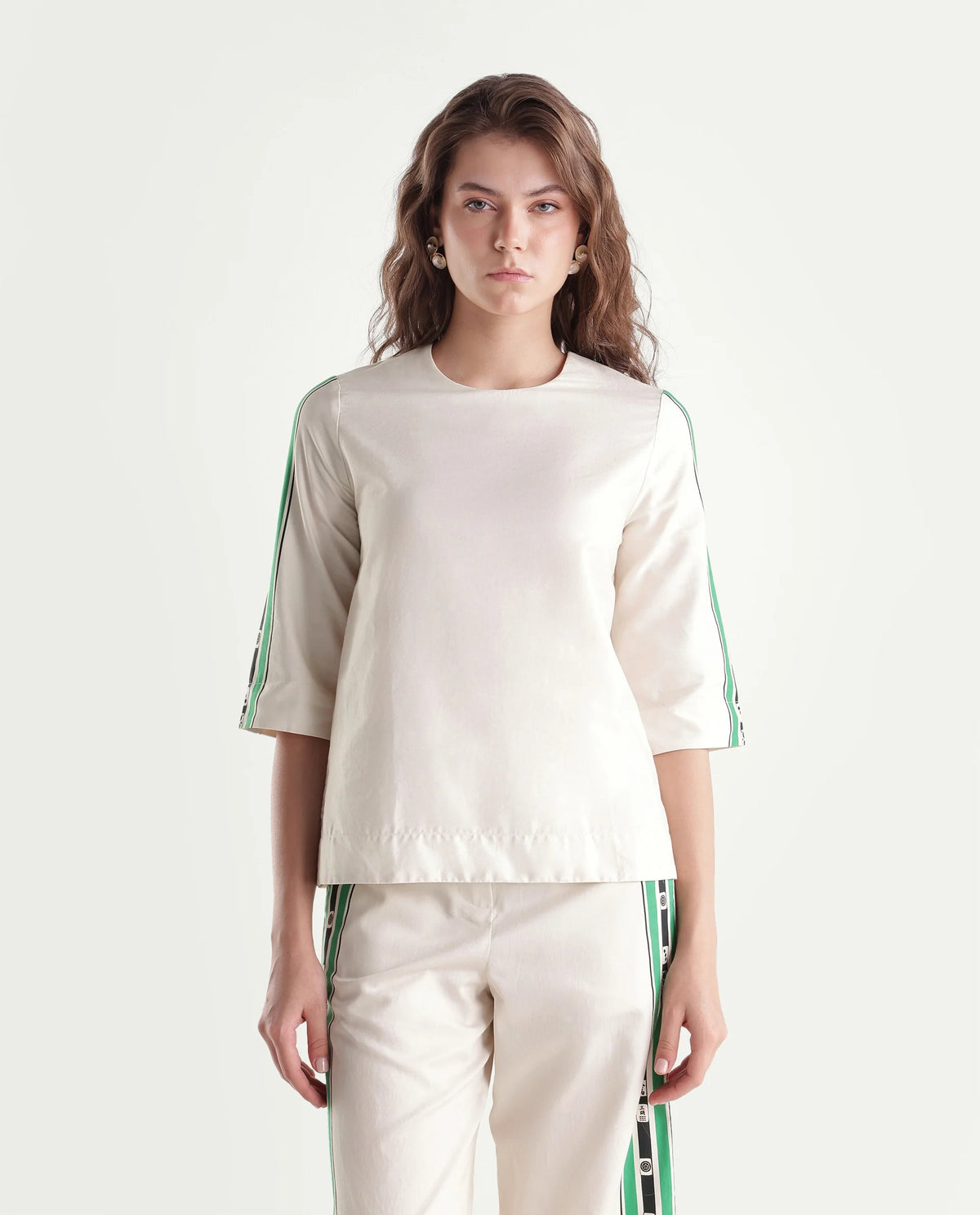 Rareism Women's Mahjo-T Beige Cotton Button A-Line Top