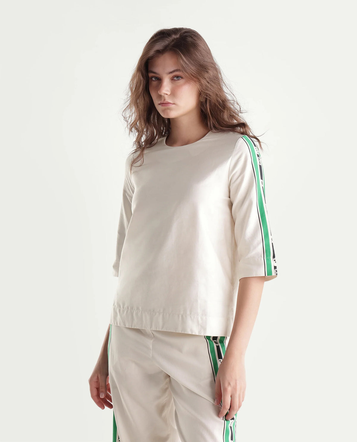 Rareism Women's Mahjo-T Beige Cotton Button A-Line Top
