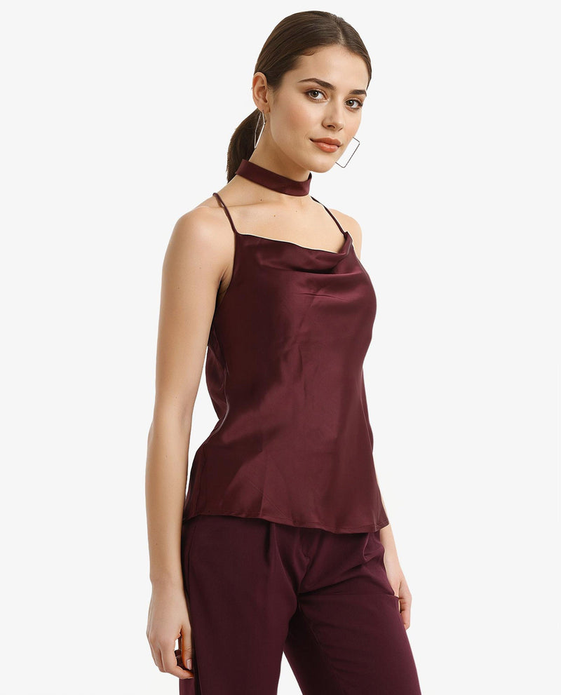 Rareism Women Marano Maroon Shoulder Straps Cowl Neck  Plain Top