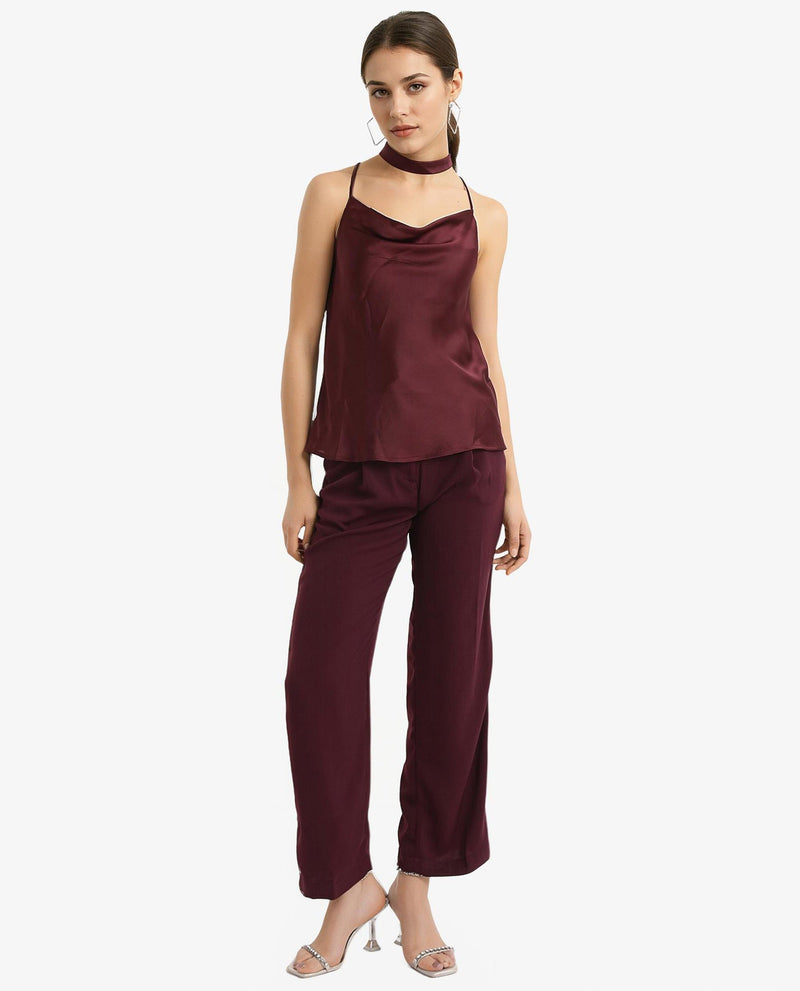 Rareism Women Marano Maroon Shoulder Straps Cowl Neck  Plain Top