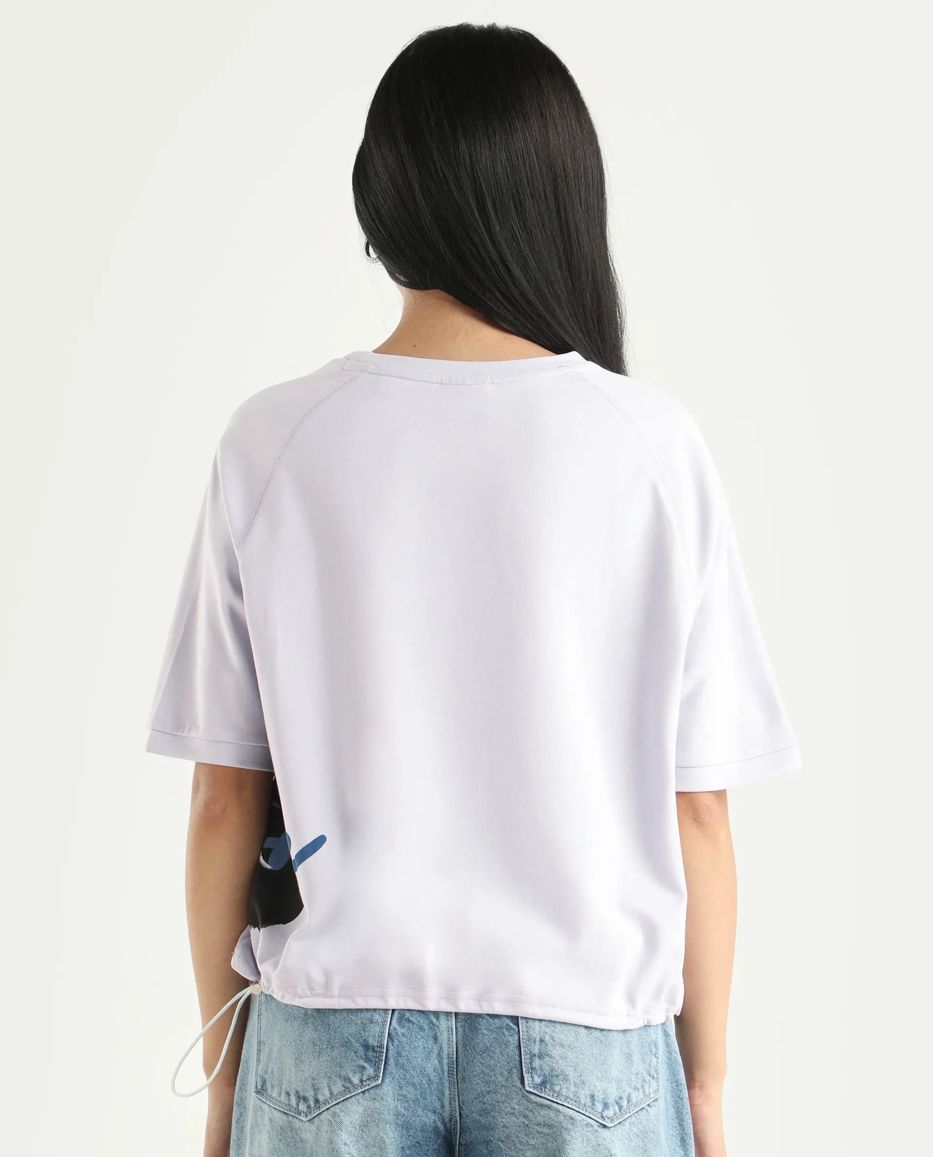 Rareism Women's Marco Pastel Purple Cotton Blend Crew Neck Graphic Print Relaxed Fit T-Shirt
