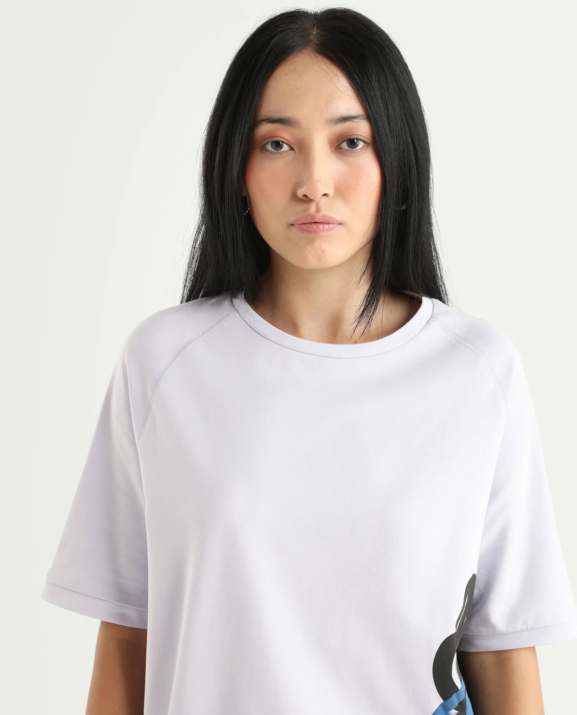 Rareism Women's Marco Pastel Purple Cotton Blend Crew Neck Graphic Print Relaxed Fit T-Shirt