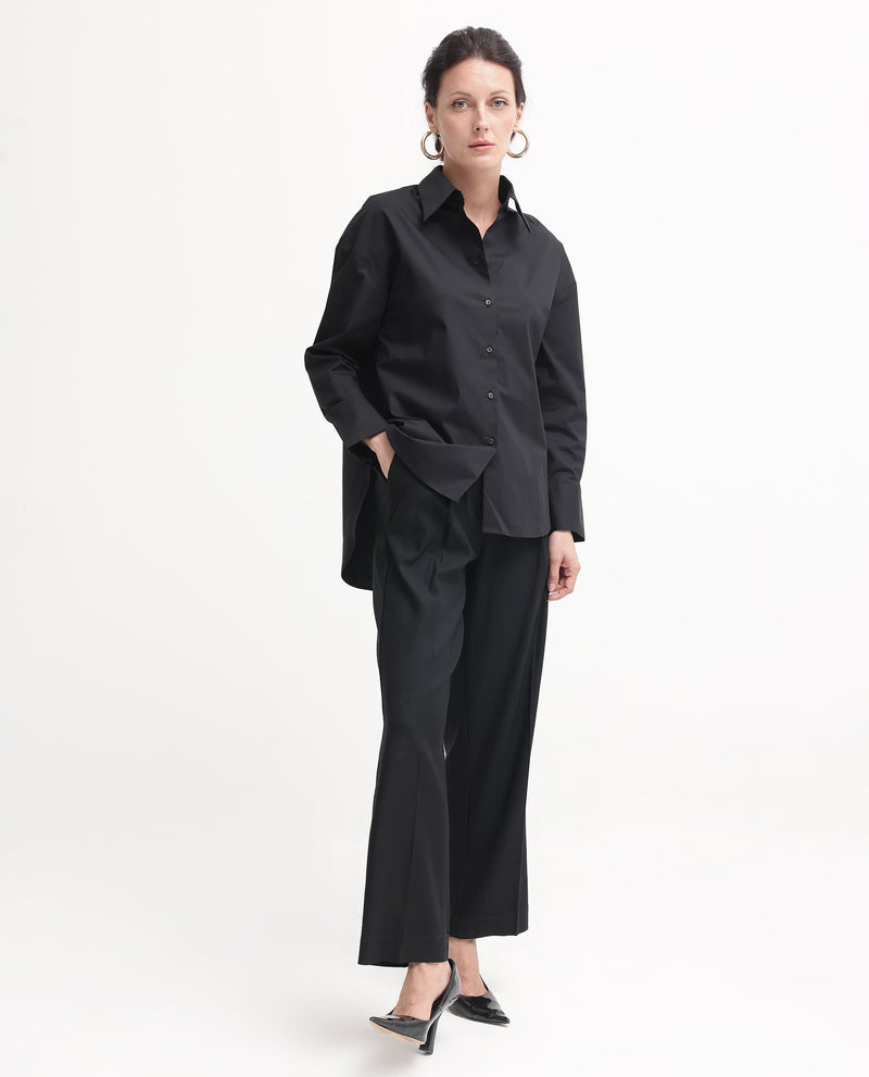 Rareism Women Matsue Black Cotton Fabric Full Sleeve Collared Neck   Solid Shirt