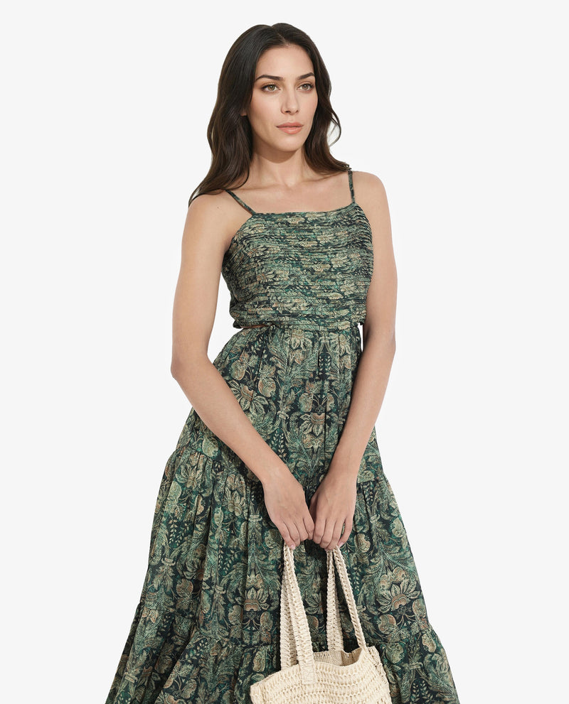 Rareism Women Melvin Dark Green Shoulder Straps Shoulder Straps  Fit And Flare Maxi Floral Print Dress