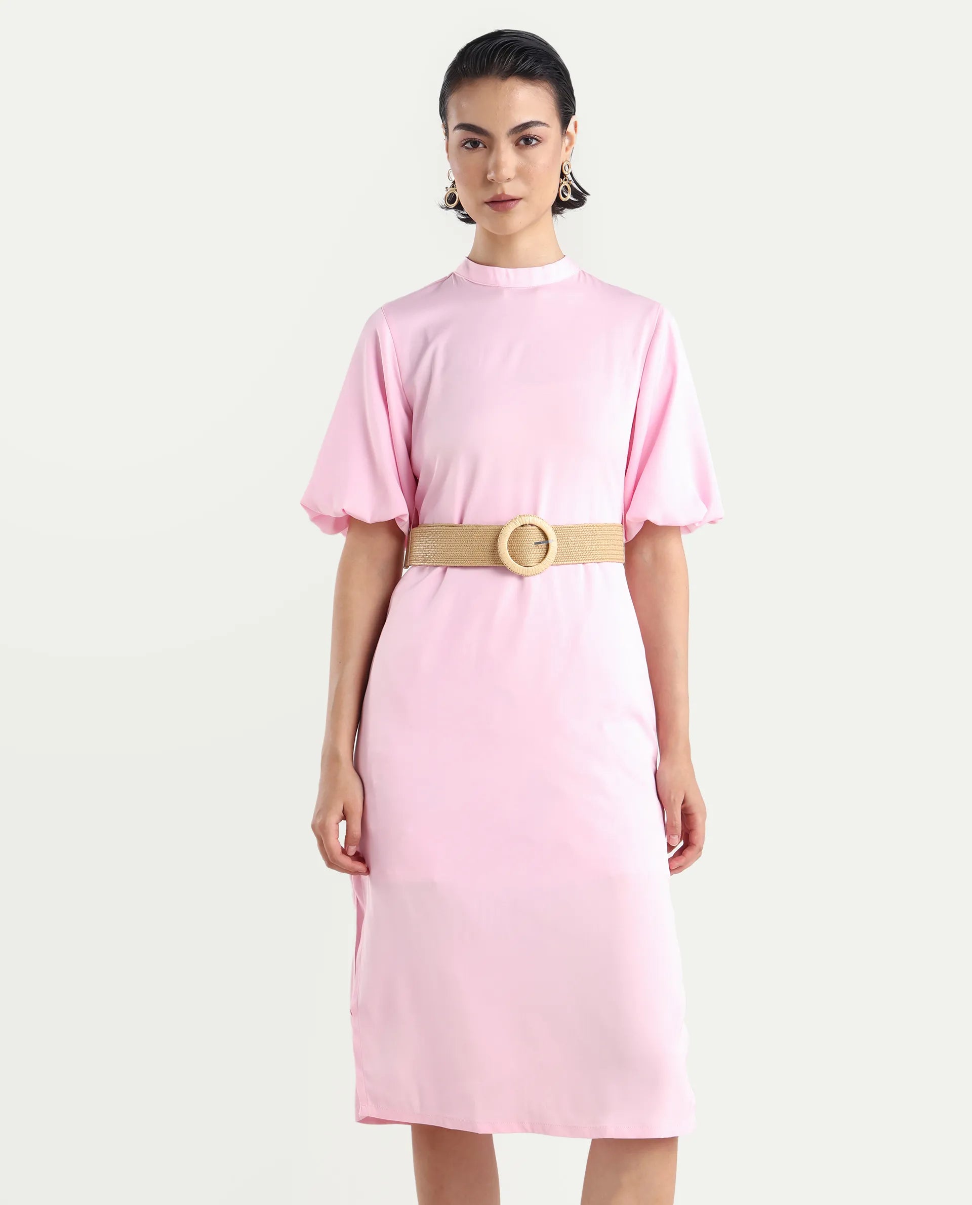 women's light pink midi dress Mirana | Light PINK High-Neck Midi-Dress