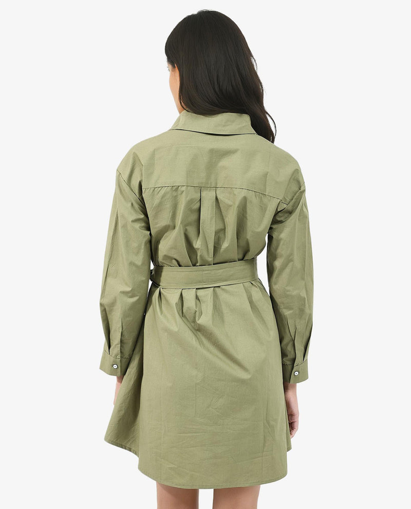 Rareism Women Meztli Green Cotton Fabric Over-Dyed Shirt Dress