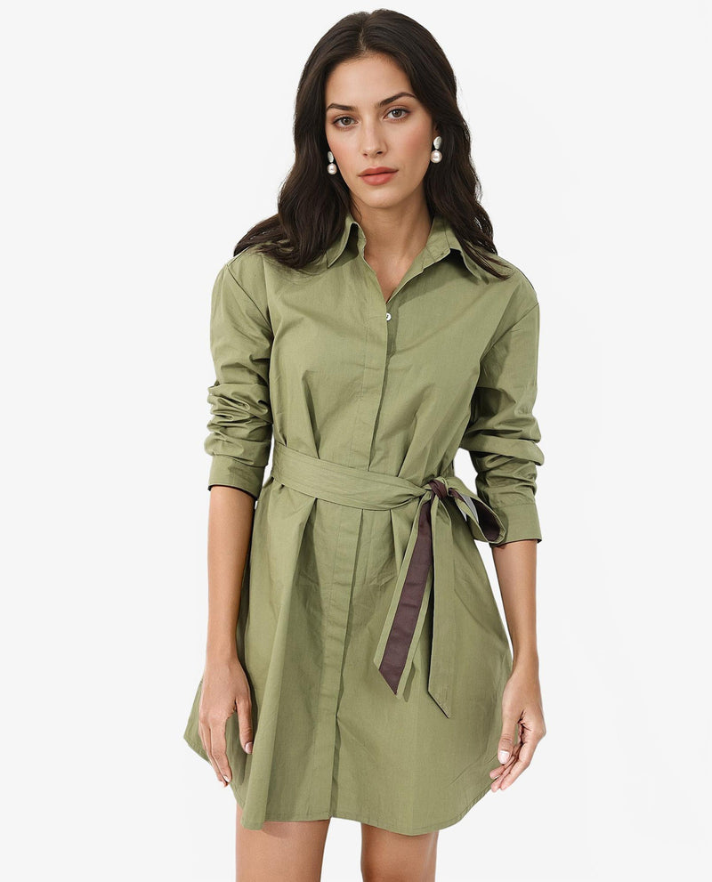 Rareism Women Meztli Green Cotton Fabric Over-Dyed Shirt Dress