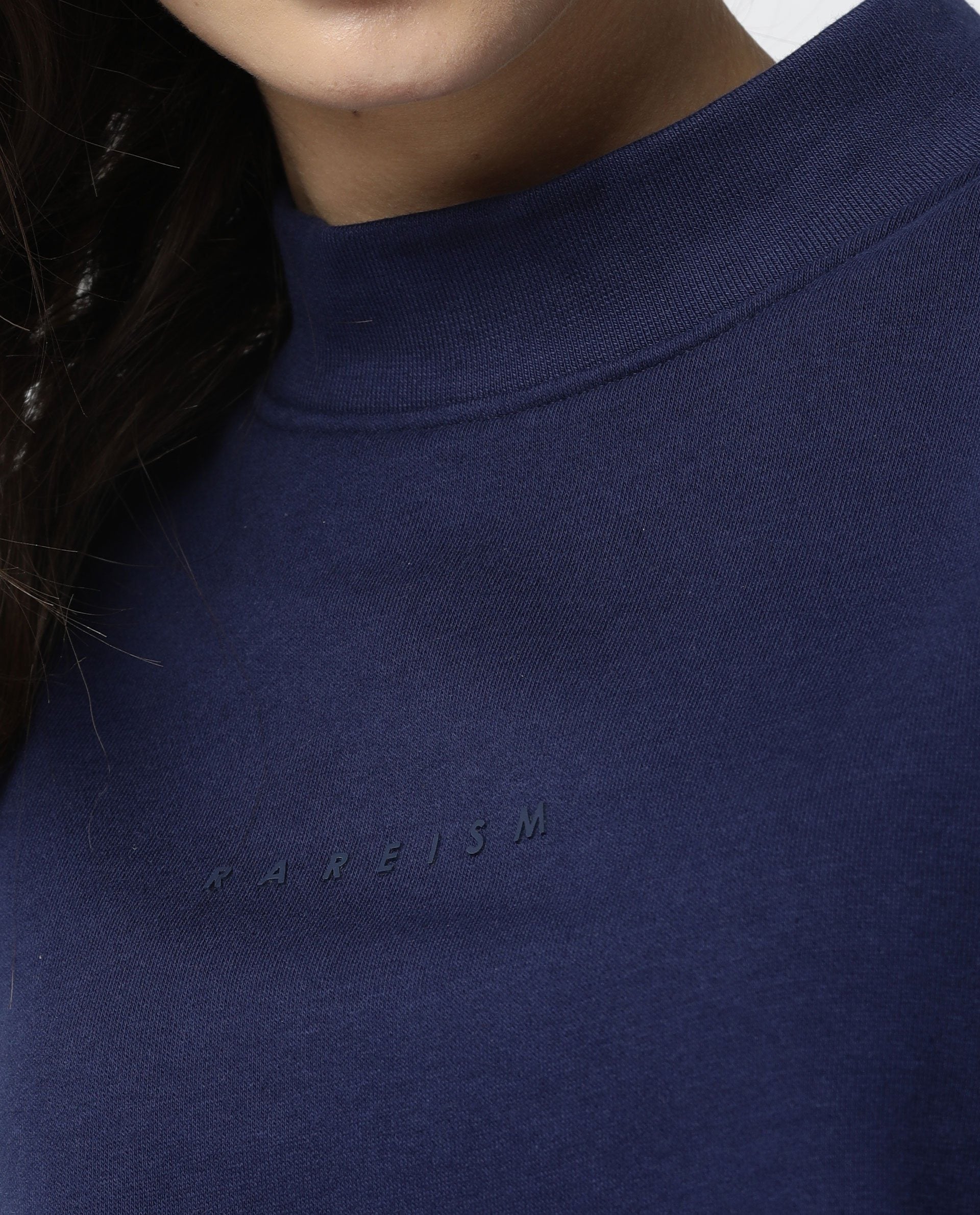 Rareism Womens Fury Blue Sweatshirt Relaxed Fit Full Sleeves
